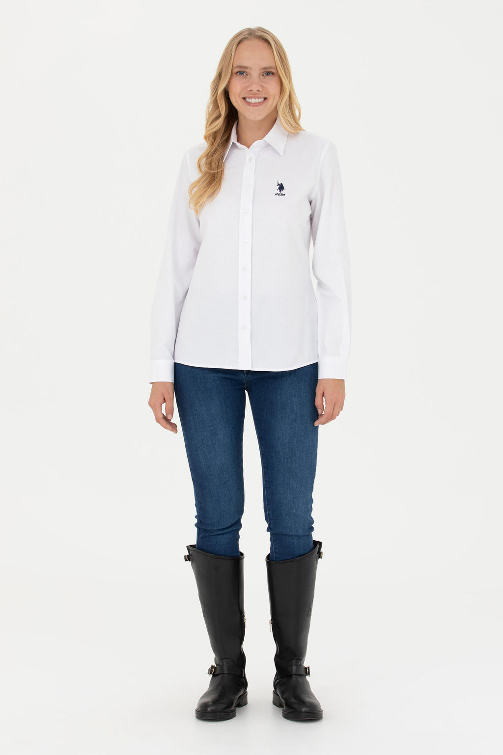 Женская белая базовая рубашка с длинным рукавом - U.s. polo assn фото 11