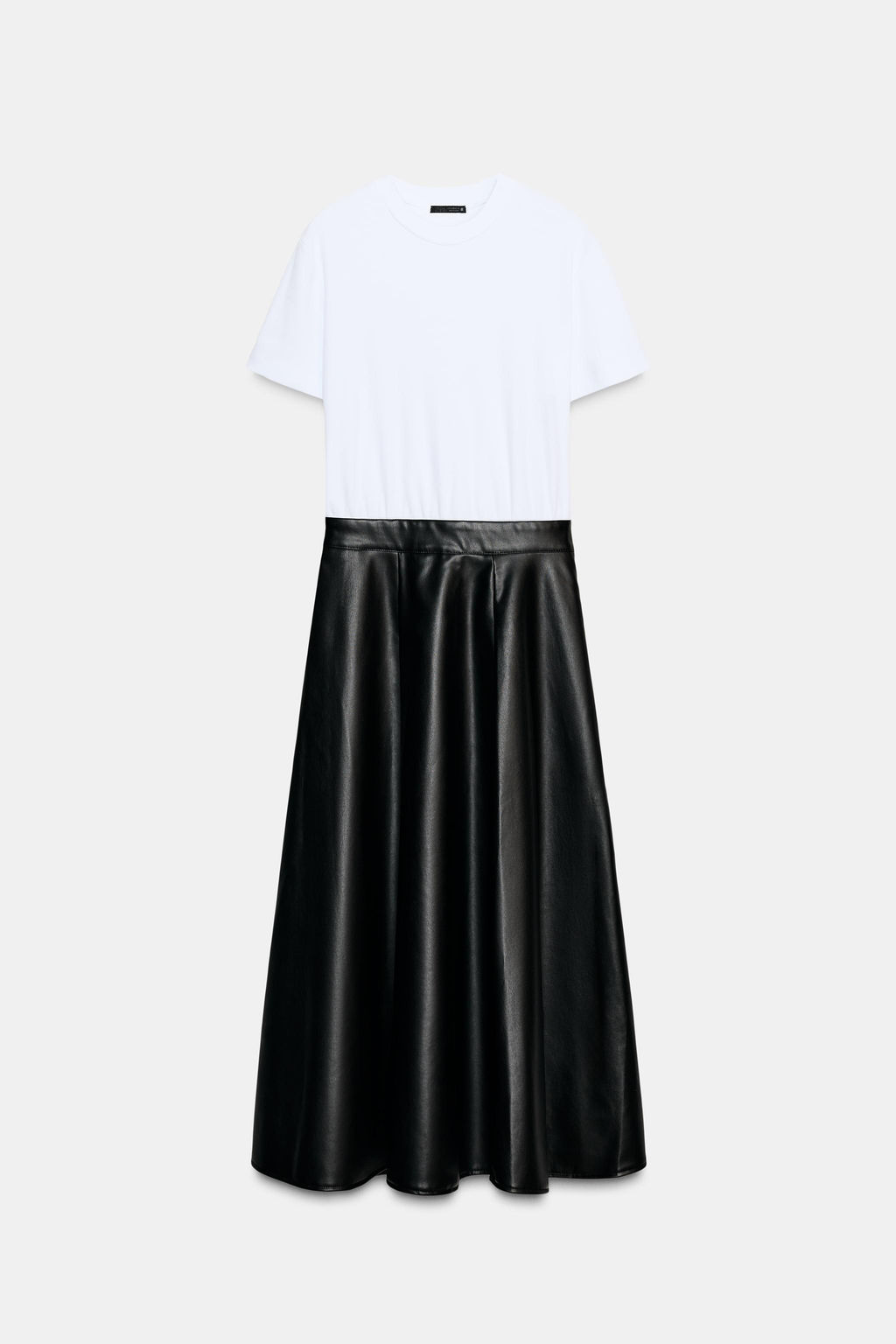 CONTRAST MIDI DRESS WITH LEATHER EFFECT SKIRT - Zara фото 6