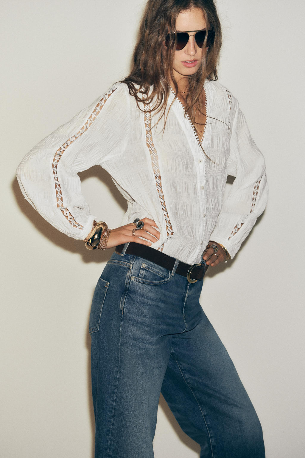 DOTTED MESH AND LACE TRIM BLOUSE - Zara фото 8