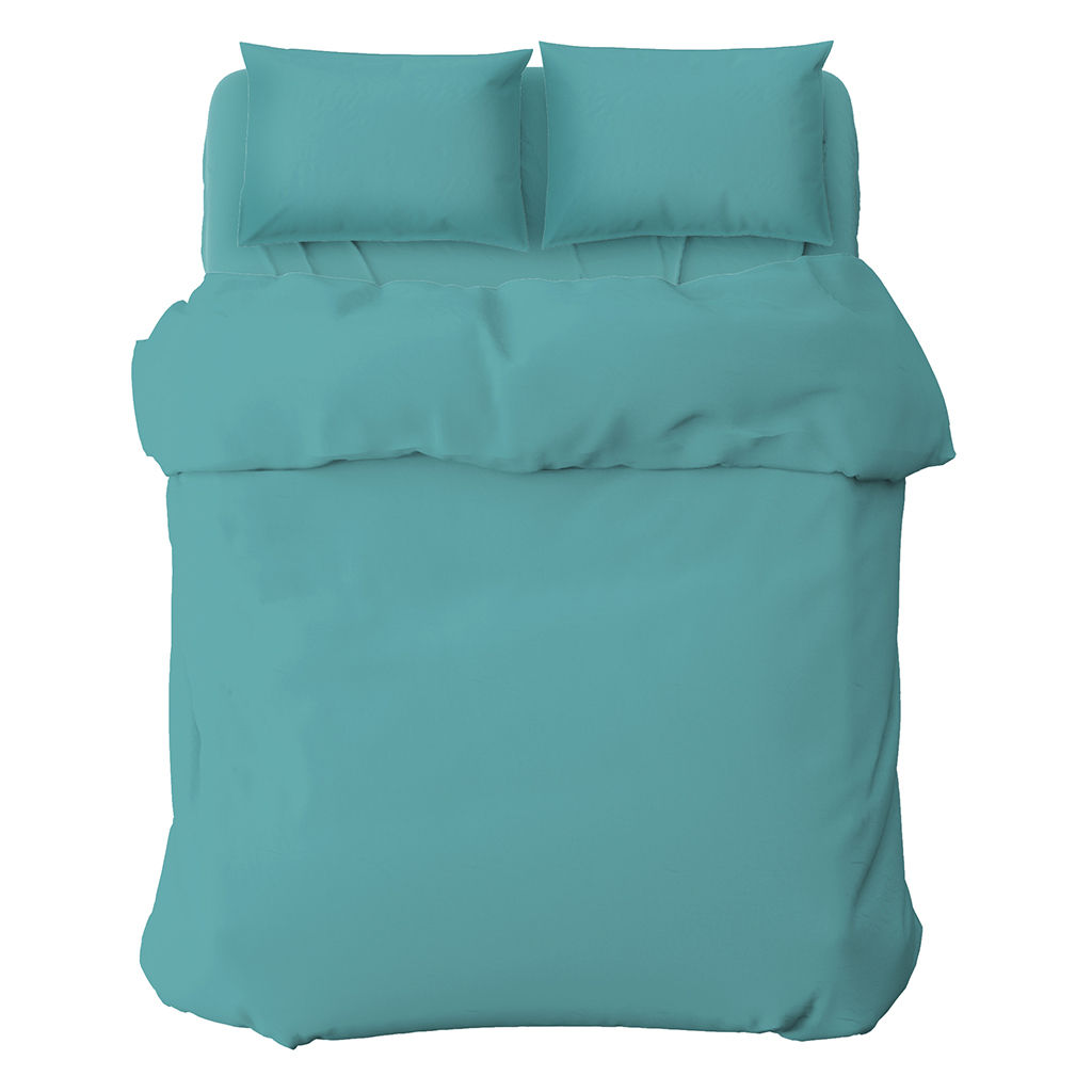 Постельное белье, комплект 1,5 спальный "Бирюзовый" 4 предмета: пододеяльник 145х215см, простыня 150х215см, 2 наволочки 70х70см с клапаном-запахом, перкаль 110г/м2, хлопок 100%, упаковка "классическая" ПВХ 32х41х2,5см, "Домашняя мода" (Россия)