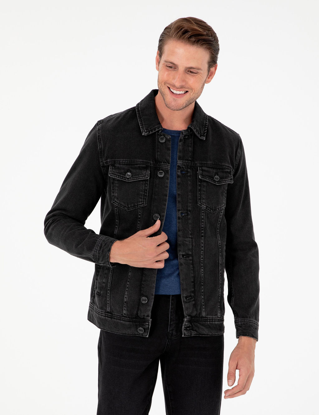 Siyah Slim Fit Jean Ceket