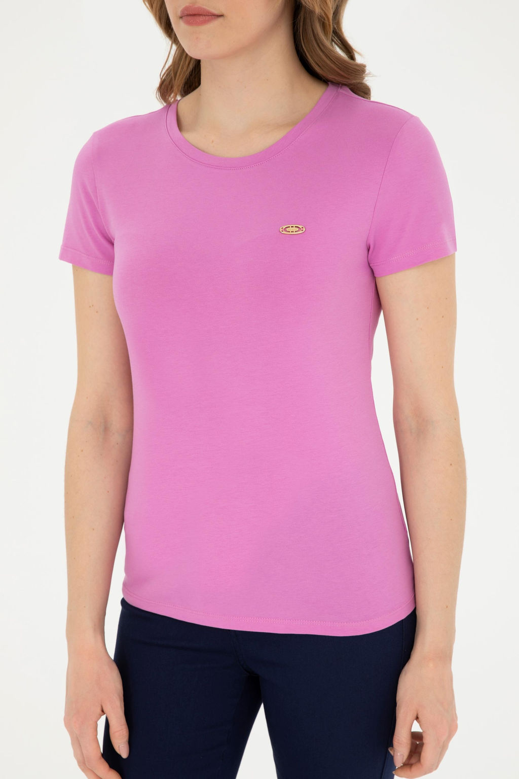 Женская фиолетовая базовая футболка с круглым вырезом Неожиданная скидка в корзине - U.s. polo assn фото 6