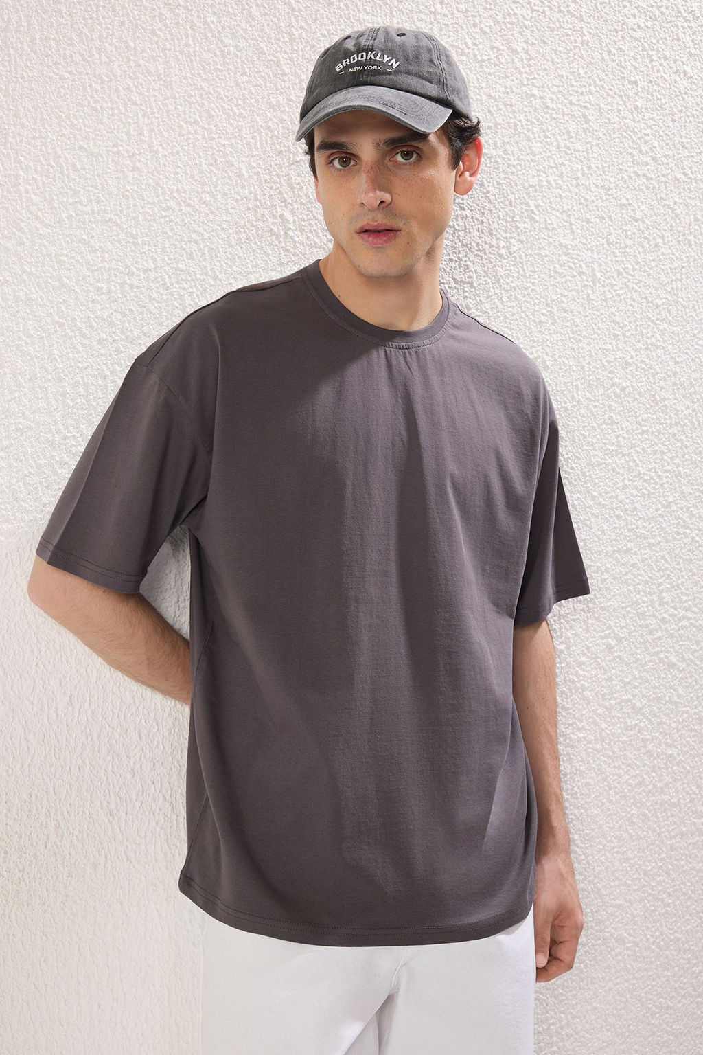 TRENDYOL MAN Mavi-Antrasit Oversize/Genis Kesim 2li Paket Bask?l?-Duz %100 Pamuk T-Shirt TMNSS25TS00212 - Trendyolmilla фото 4