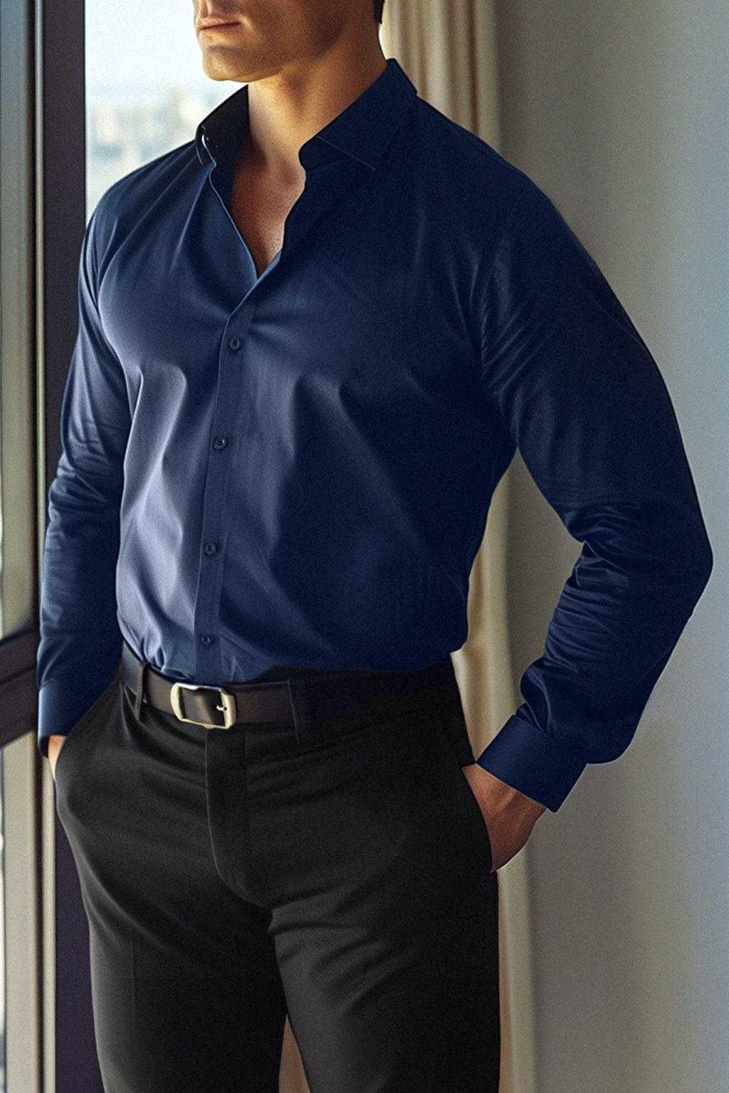 TRENDYOL MAN Siyah Slim Fit Kolay Utulenebilir Smart Erkek Gomlek TMNAW24GO00096