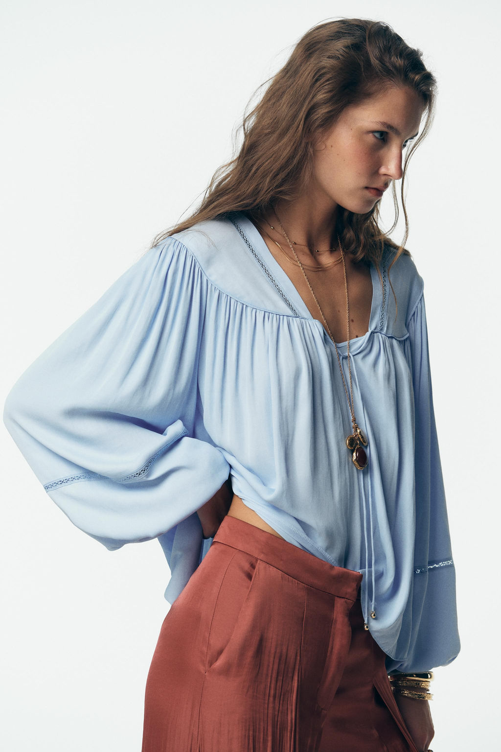 LADDER STITCH FLOWING BLOUSE - Zara фото 3