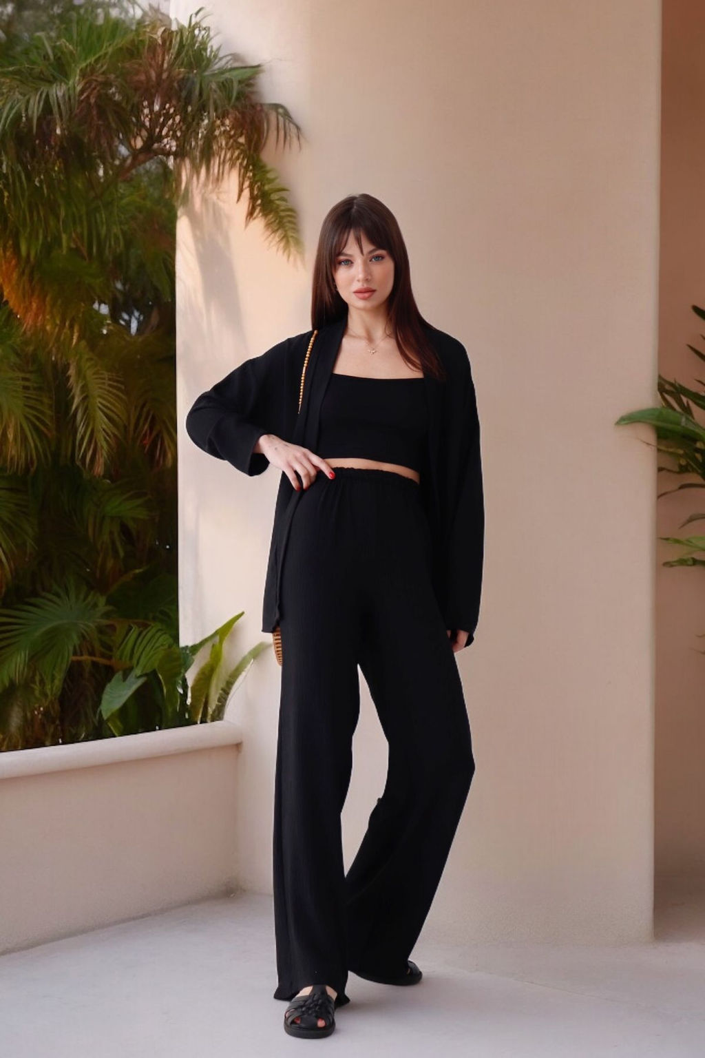 9192 Костюм из кимоно и брюк-палаццо чёрный - Martichelli фото 20