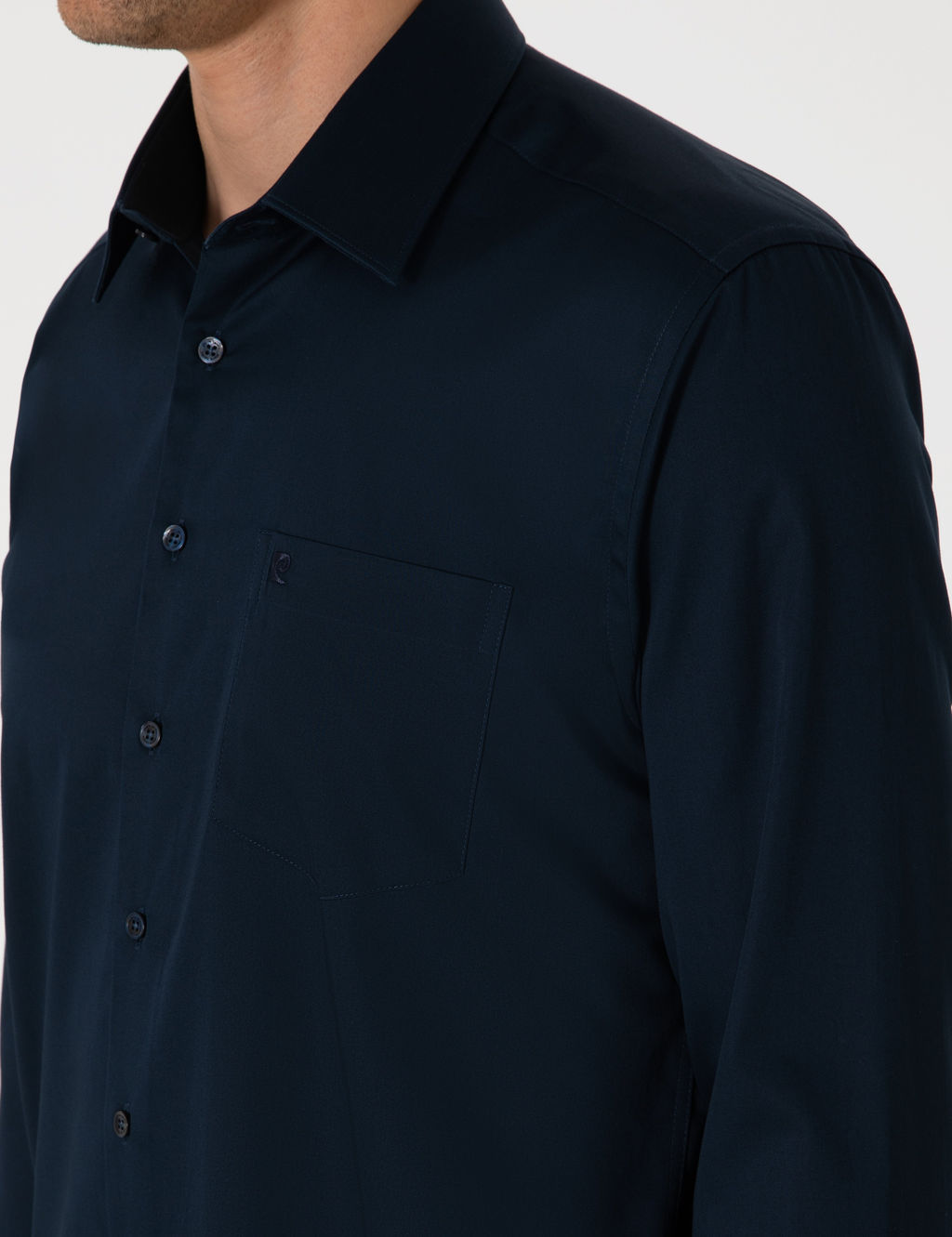 Lacivert %100 Pamuk Parlak Saten Regular Fit Uzun Kollu Basic G_mlek