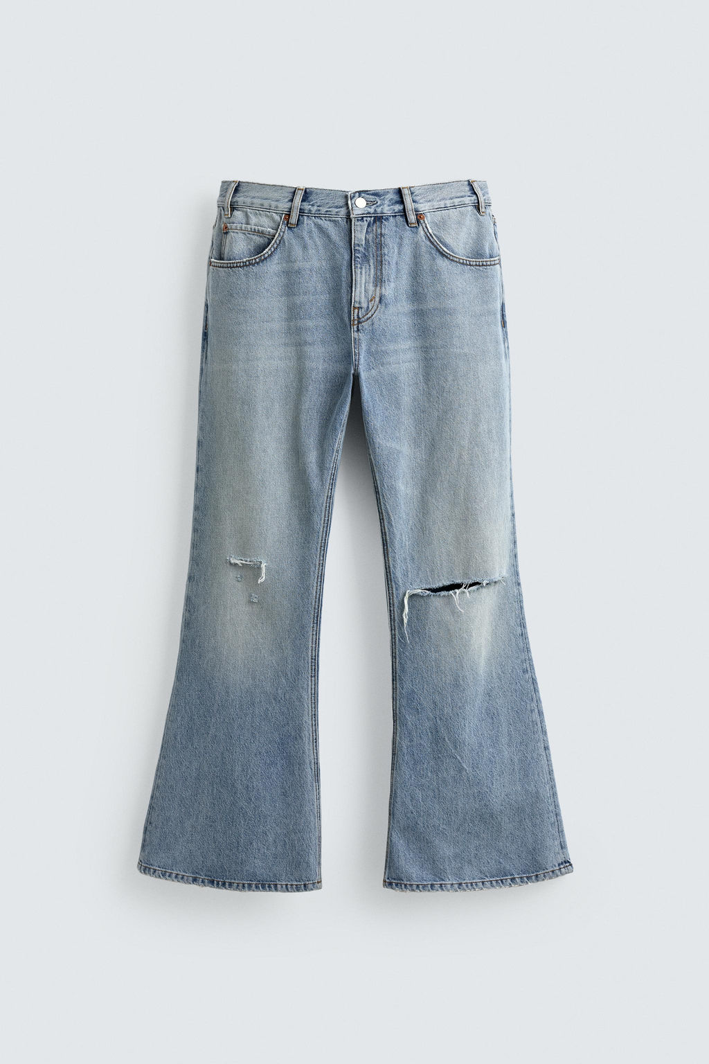 JEANS FLARE FIT ROTOS / Azul claro - Zara фото 7