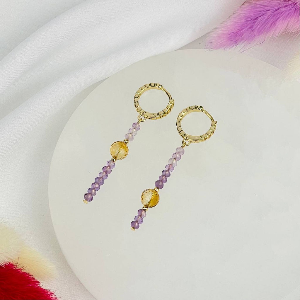 Серьги длинные из Аметиста и Цитрина