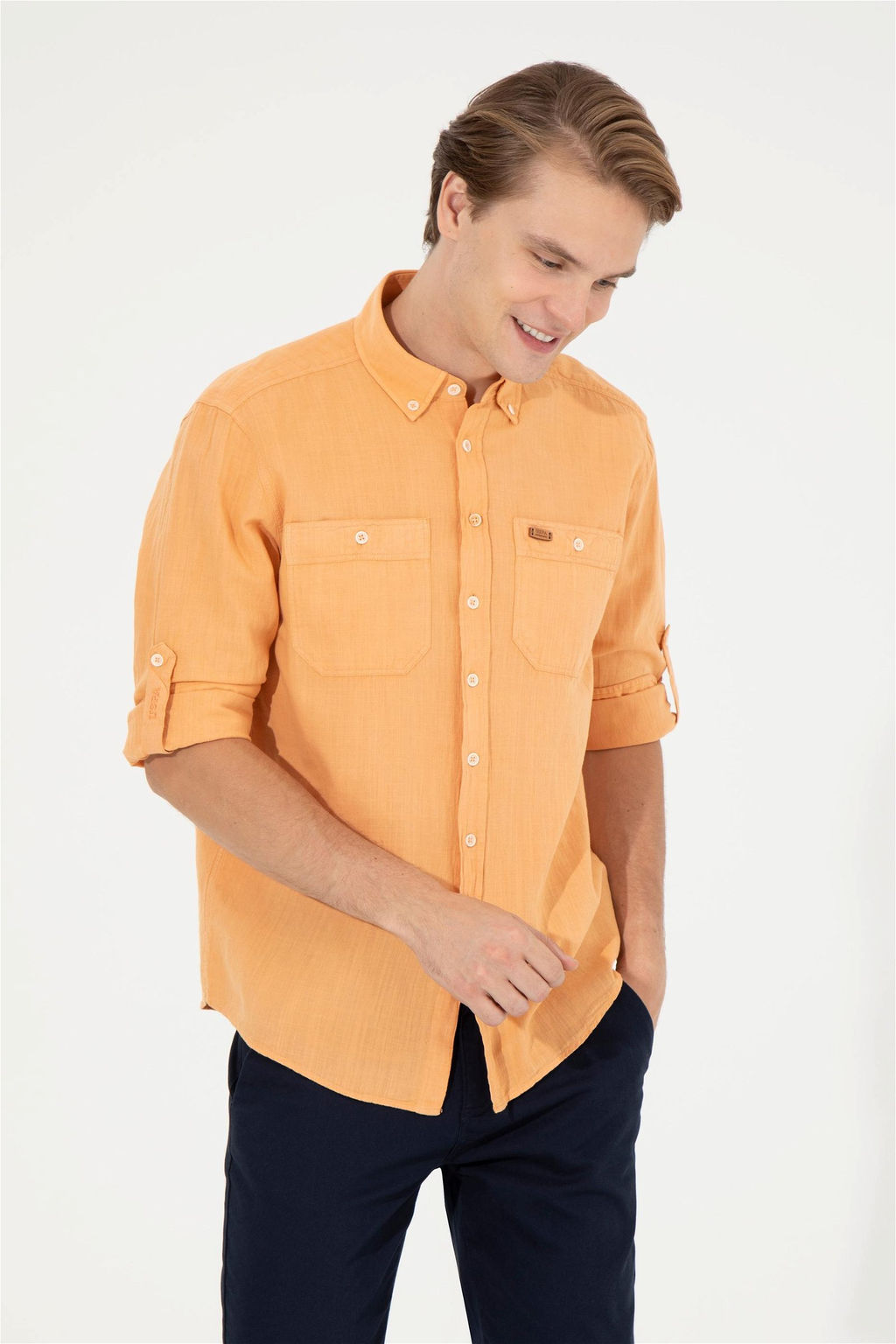 Мужская оранжевая рубашка с длинным рукавом - U.s. polo assn фото 4