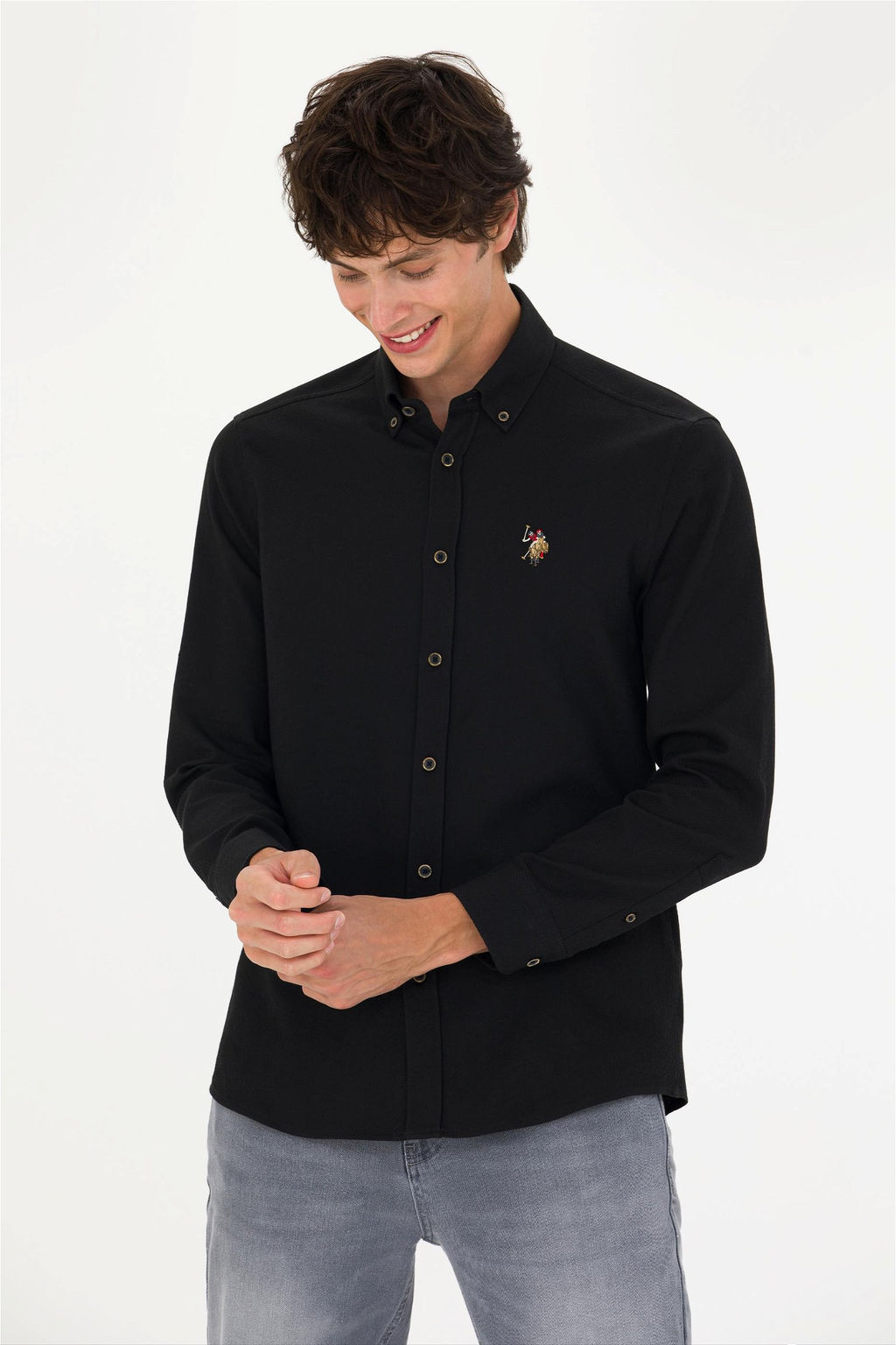 U. S. Polo Assn Мужская черная базовая рубашка с длинным рукавом - U.s. polo assn фото 3