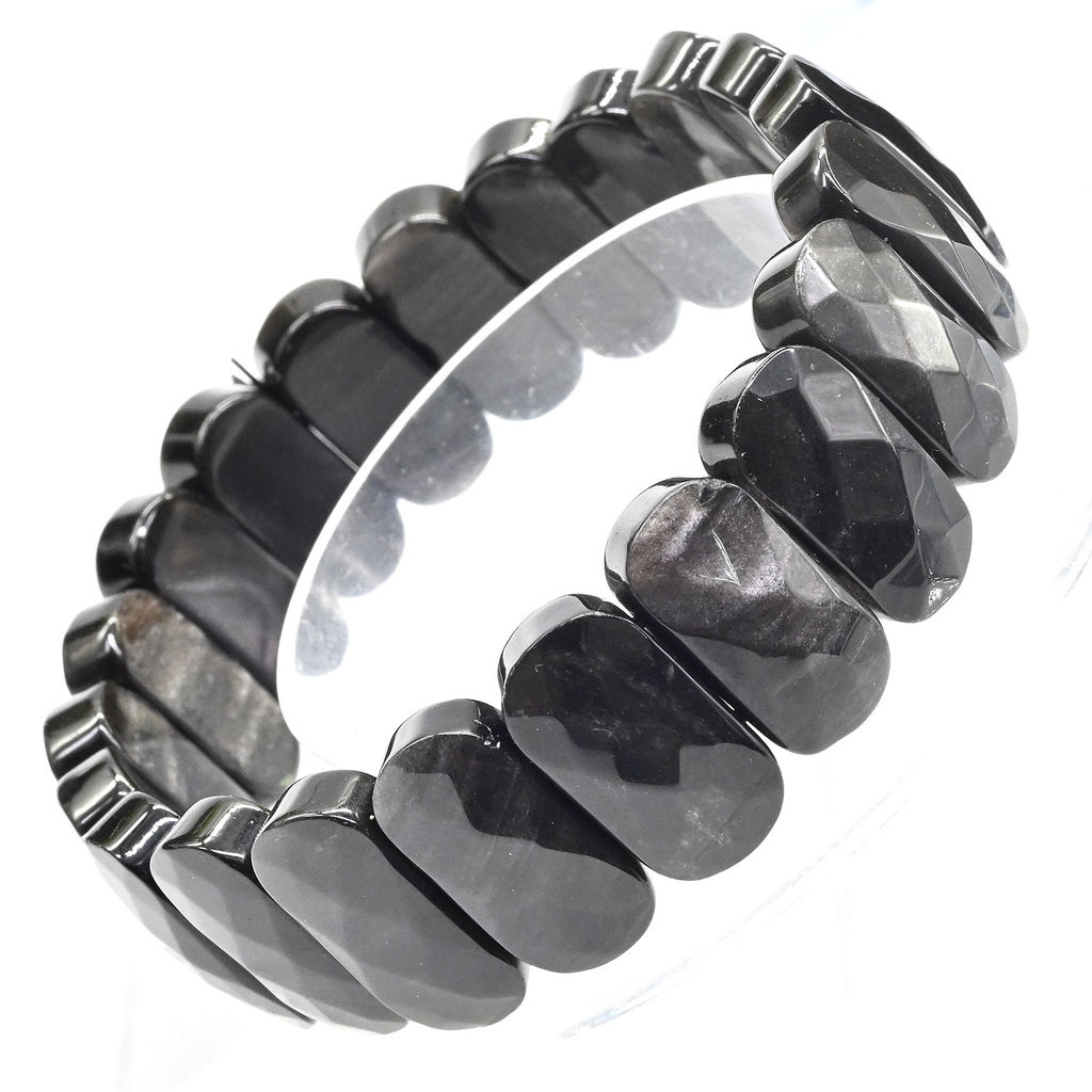 Браслет граненый 20*10мм из обсидиана седого