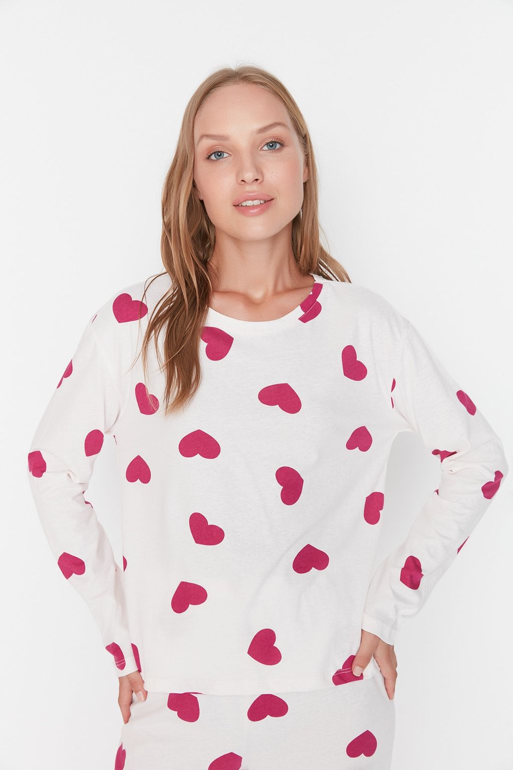 Ekru %100 Pamuklu Kalpli Orme Pijama Tak?m? THMAW21PT0566