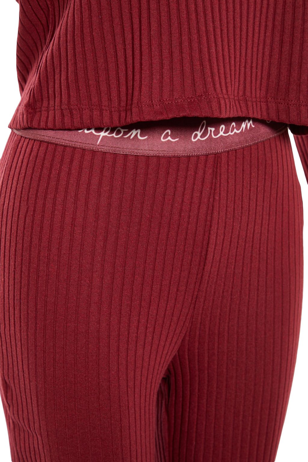 Bordo Slogan Lastik Detayl? Fitilli Orme Pijama Tak?m? THMAW21PT0269