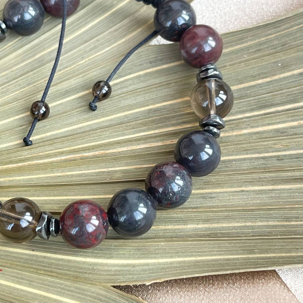 Браслет регулируемый из Яшмы и Раухтопаза от 18 см - Радуга самоцветов фото 3