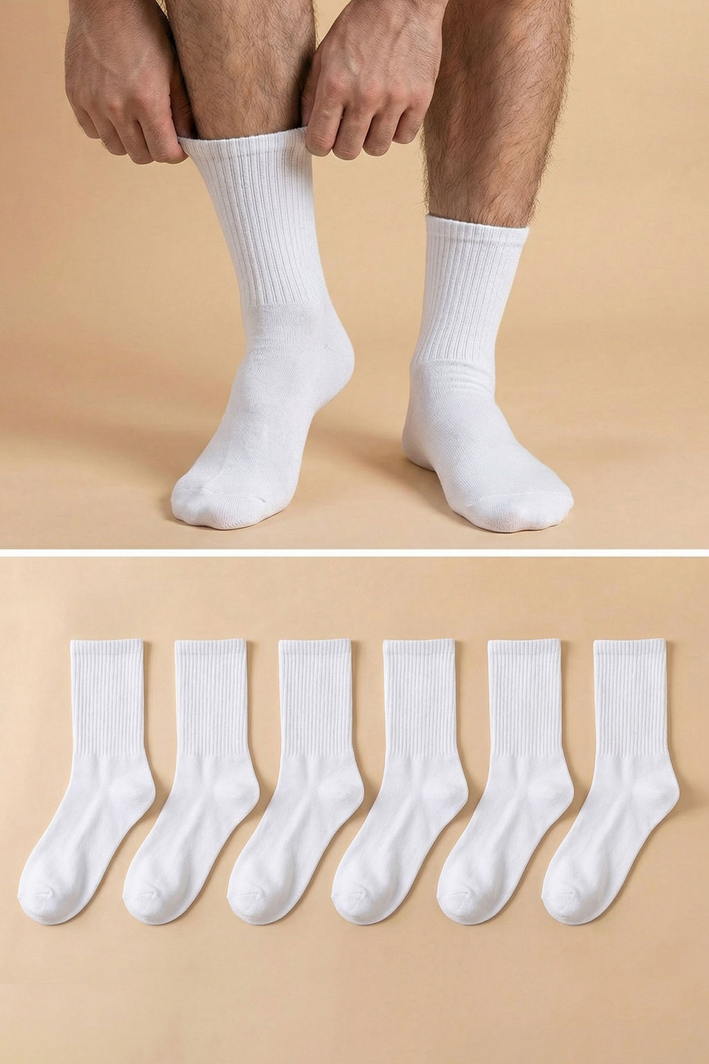 Beyaz Unisex 6l? Pamuklu Kolej-Tenis-Orta Boy Corap TEDAW25CO00007