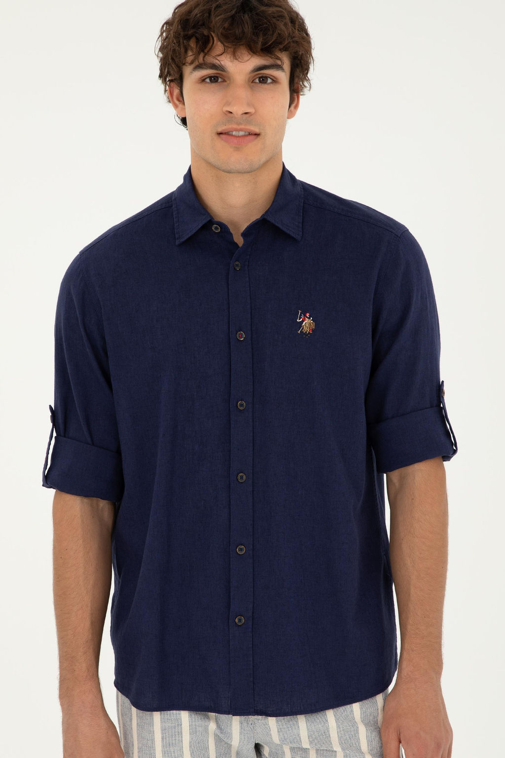 U. S. Polo Assn / Мужская темно-синяя базовая рубашка с длинным рукавом - U.s. polo assn фото 3