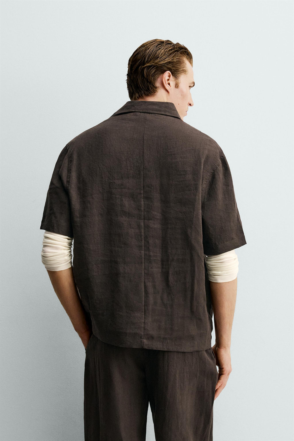 CAMISA POLO 100% LINO / Marr?n oscuro