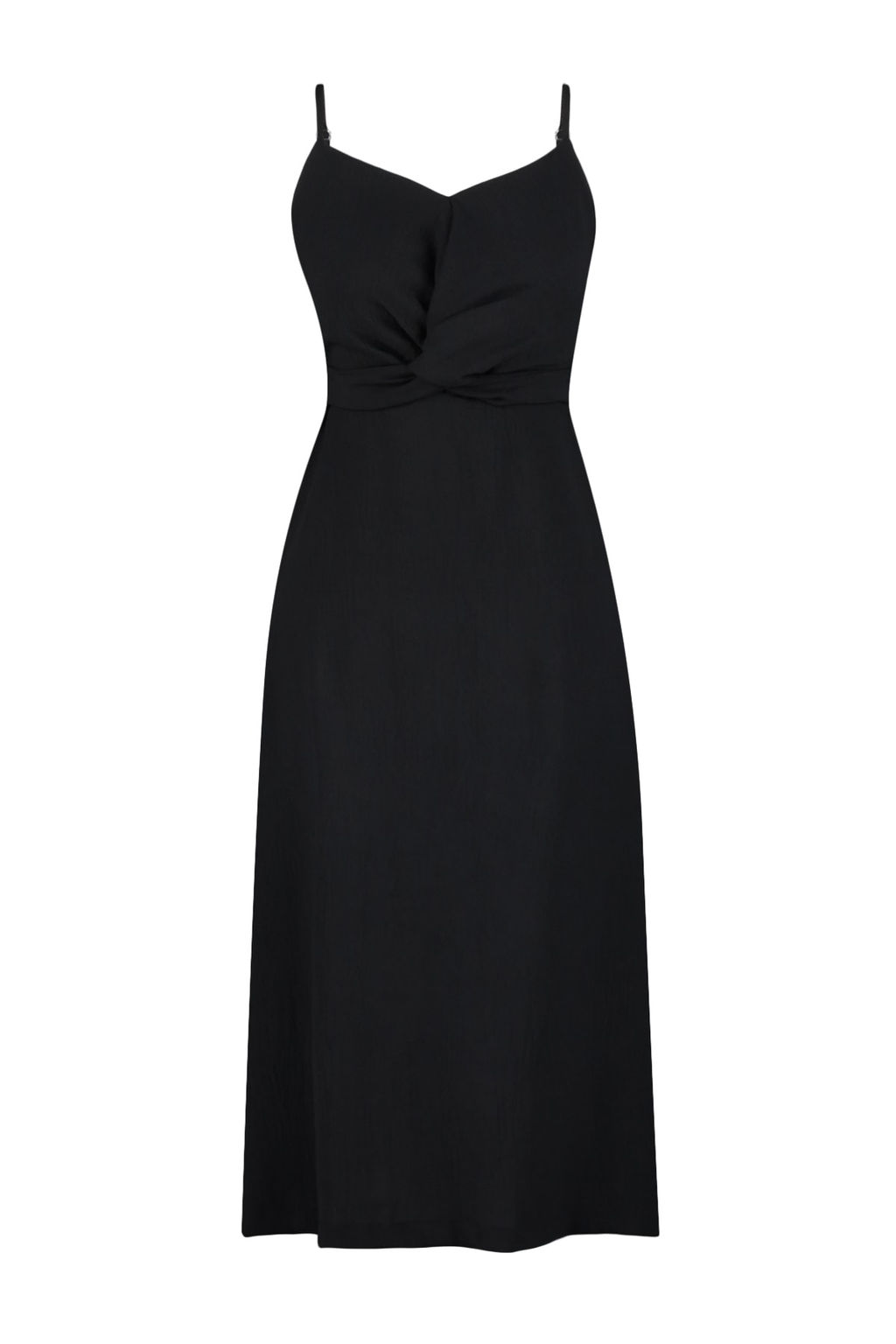 TRENDYOLMILLA Siyah A Kesim Ask?l? Gogus Detayl? Midi Dokuma Elbise TWOSS23EL02057