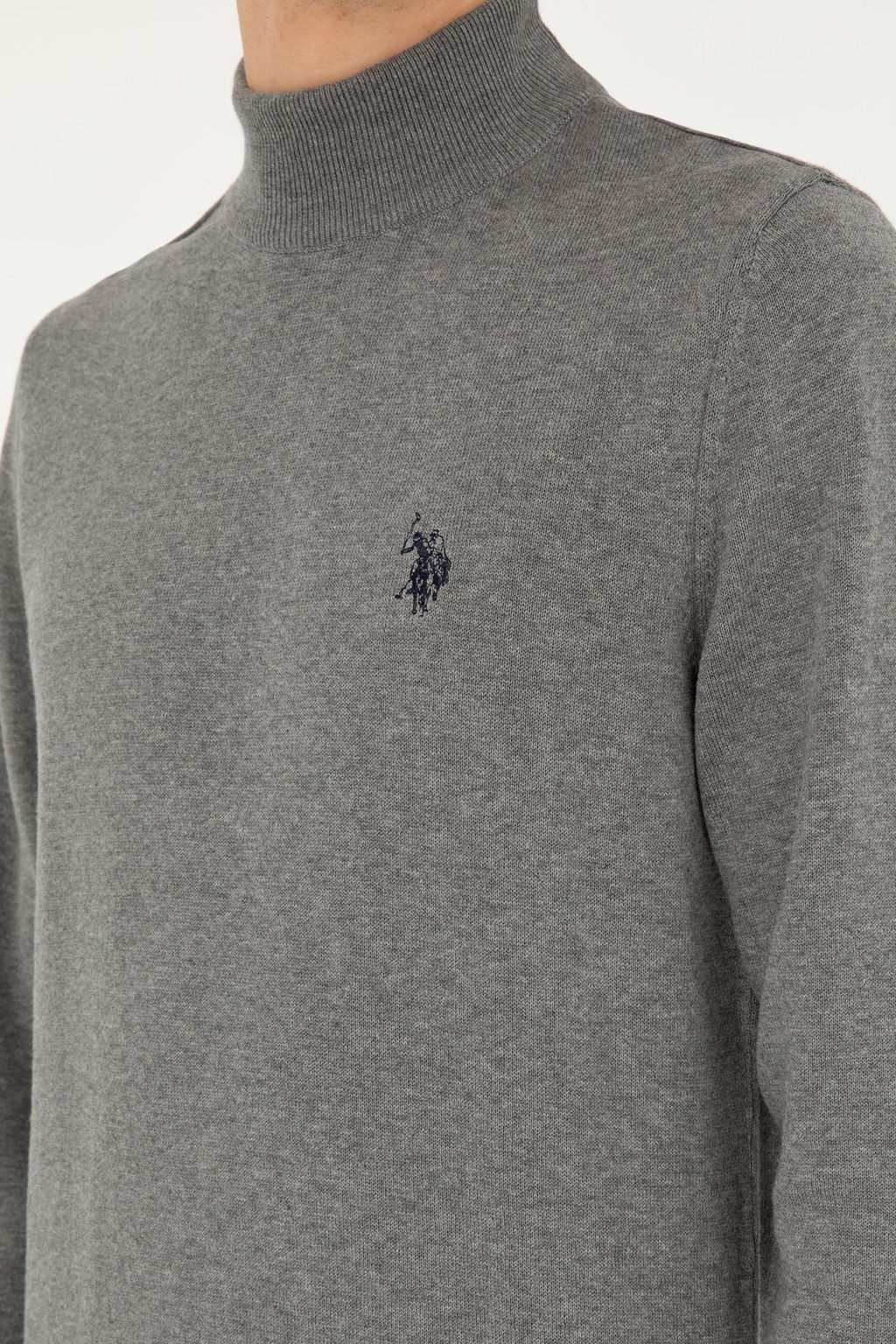 Свитер U.S. Polo Assn Slim Fit полуводолазка серый меланж из хлопка
