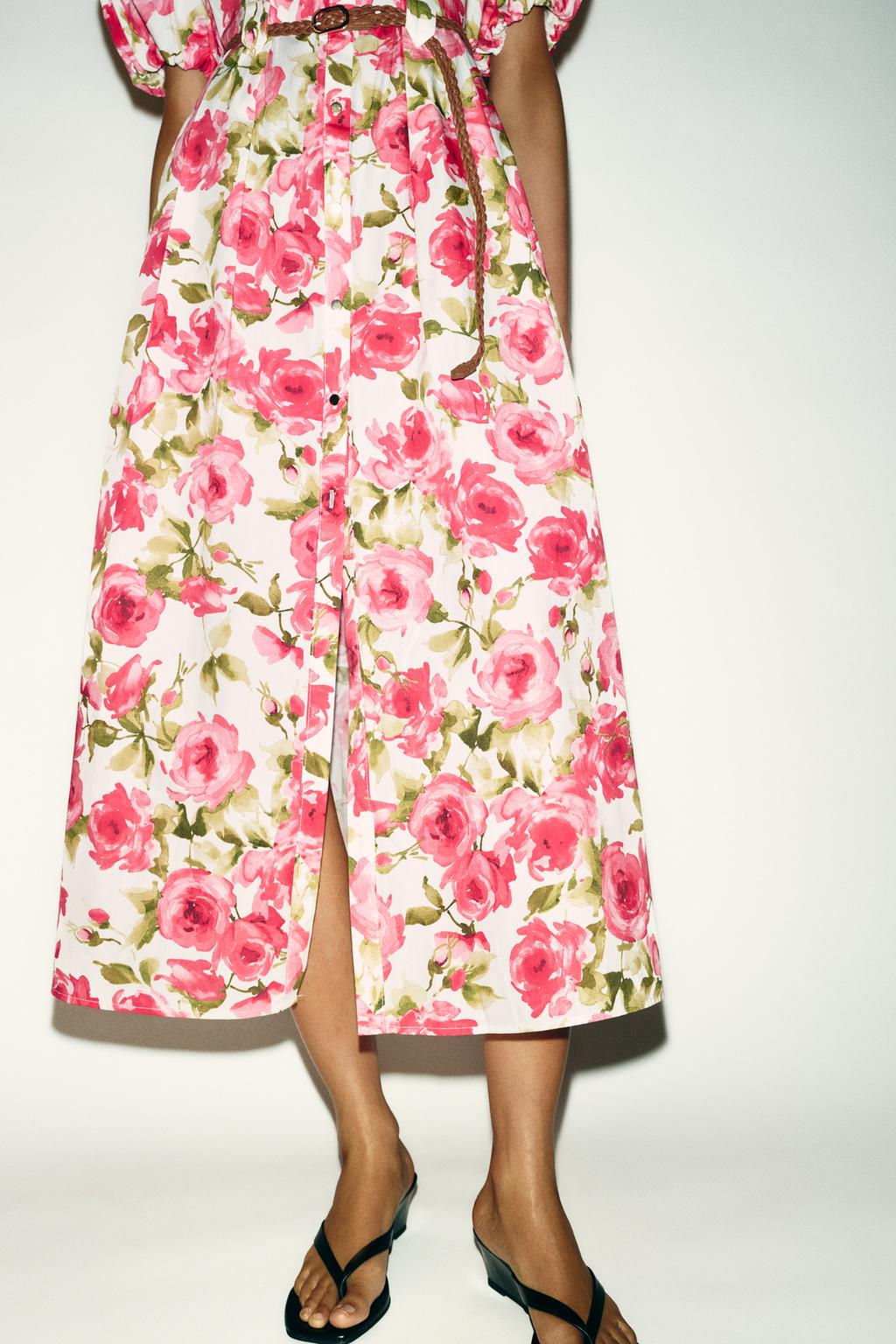 FLORAL PRINT MIDI DRESS WITH BELT - Zara фото 3