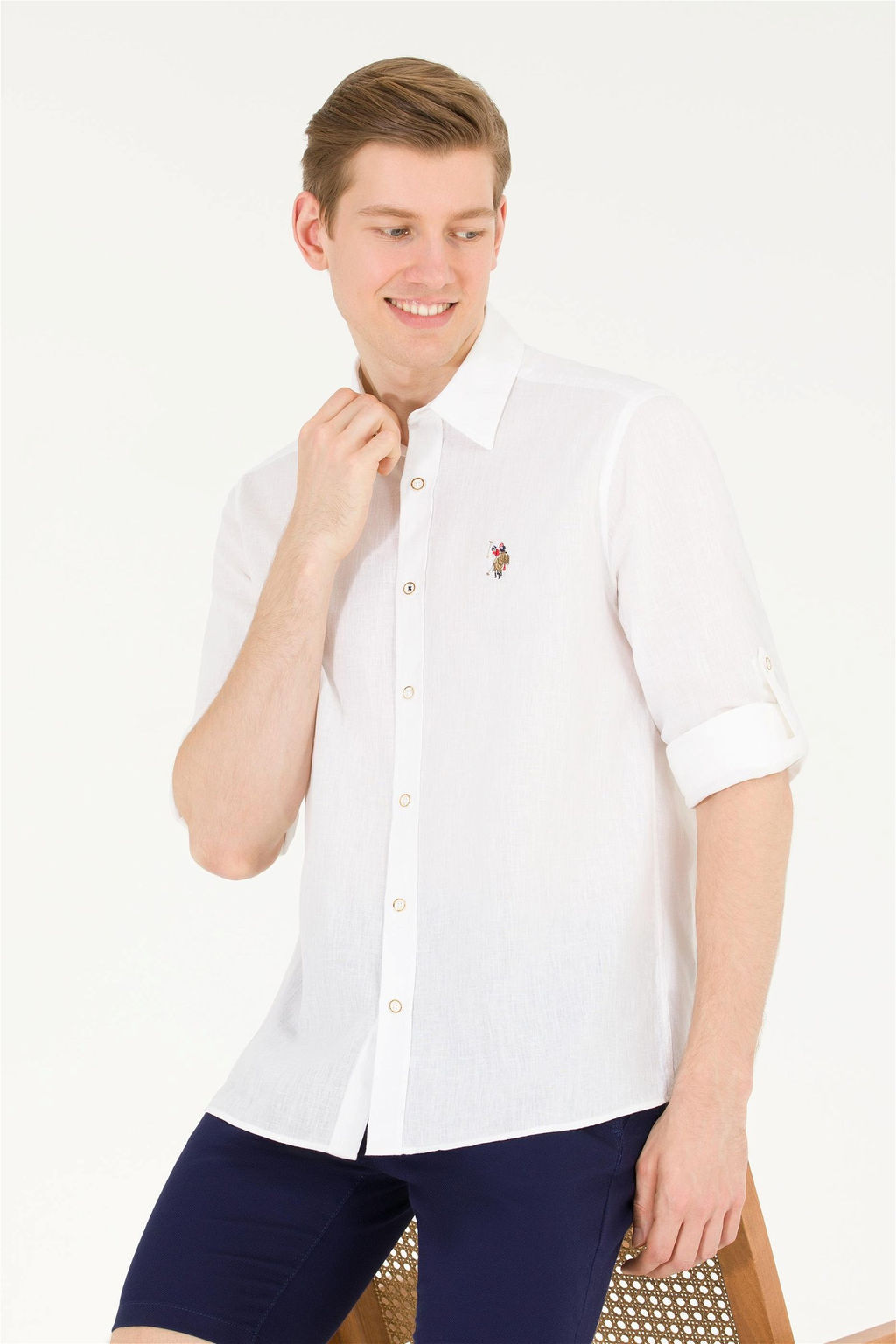 Мужская белая базовая рубашка с длинным рукавом Неожиданная скидка в корзине - U.s. polo assn фото 2