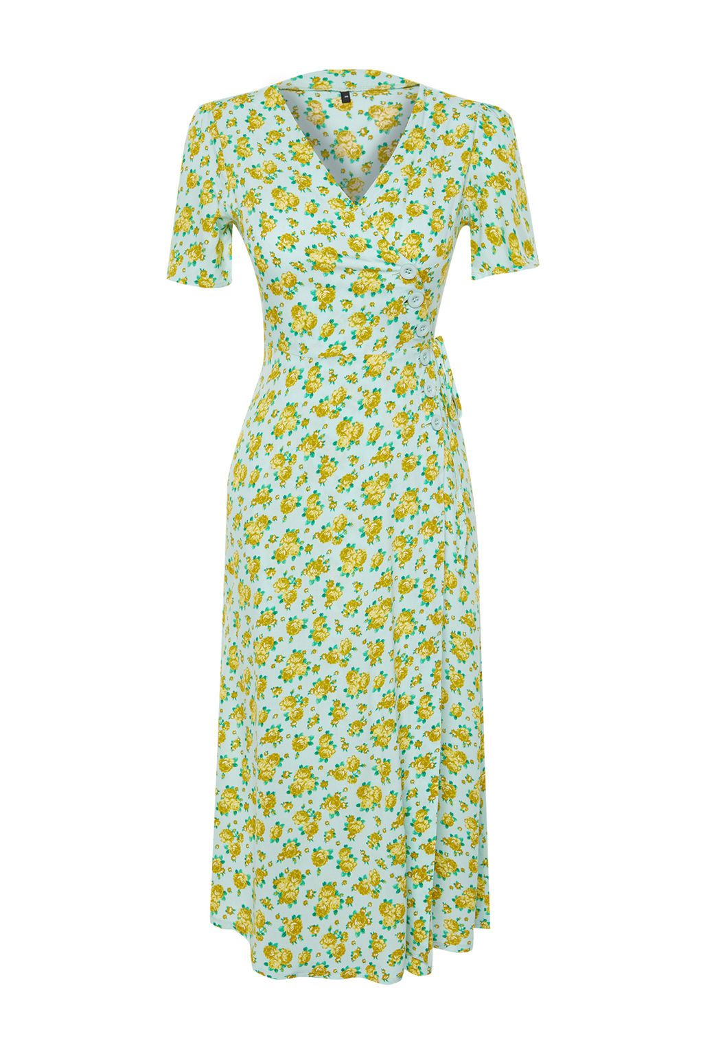 Cok Renkli Cicekli Kruvaze Midi Dokuma Elbise TWOSS24EL00492