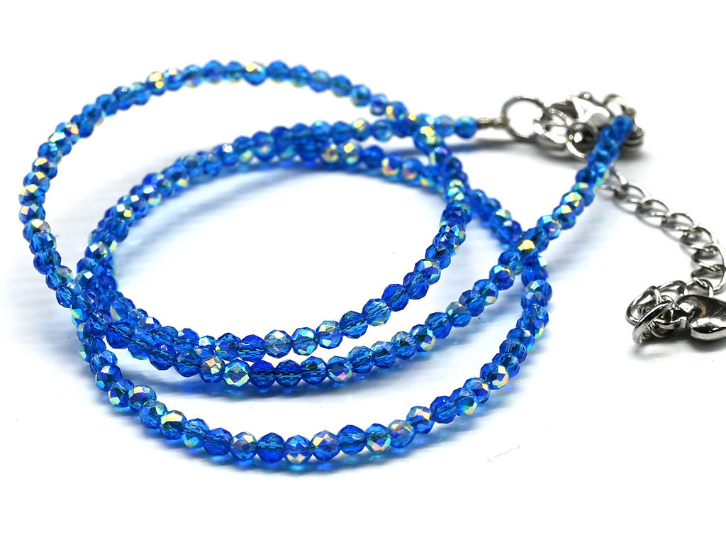 Чокер из циркона шарик гр.2мм цв.синий, 38см