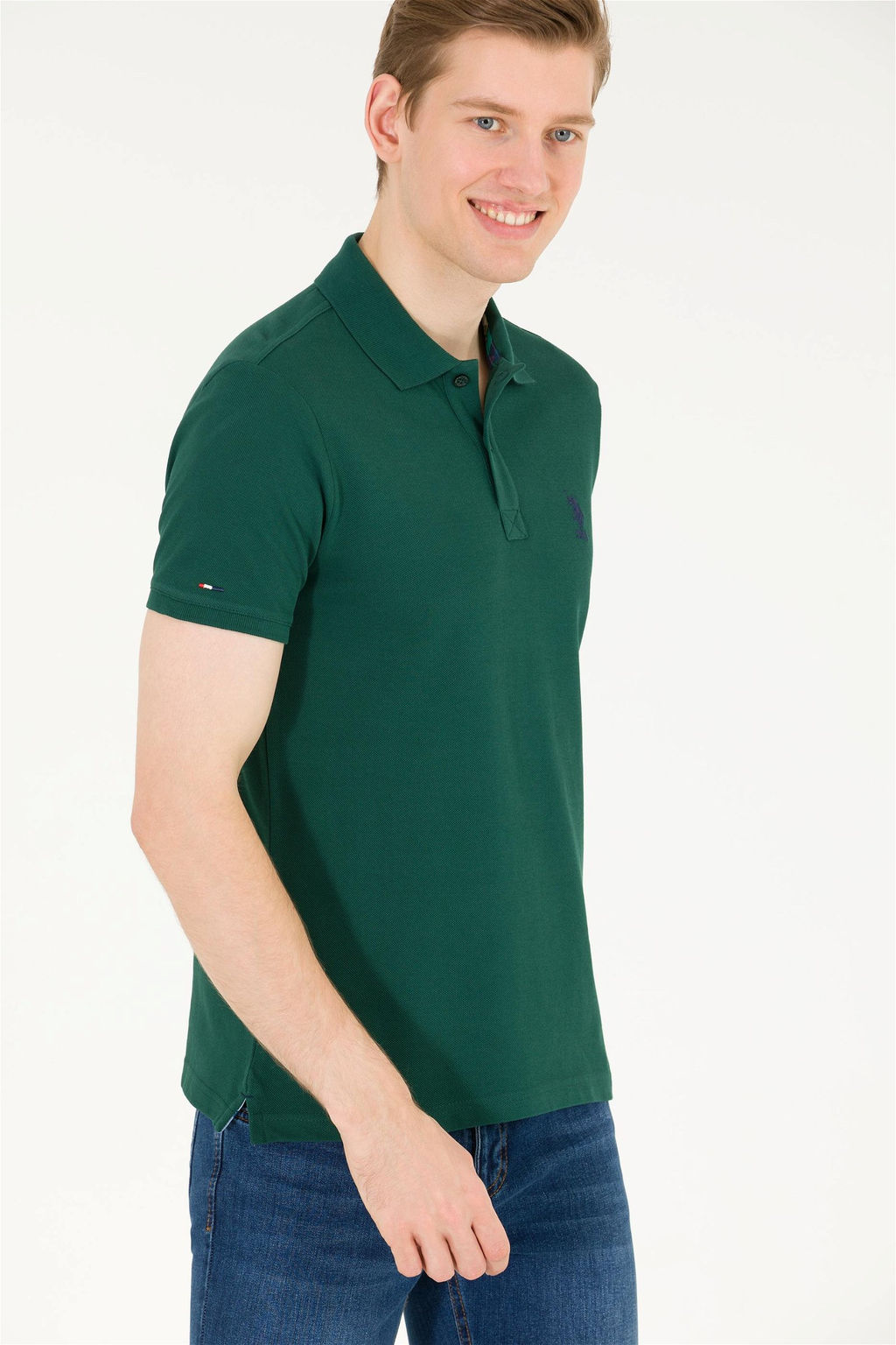 U. S. Polo Assn Мужская темно-зеленая базовая футболка с воротником-поло - U.s. polo assn фото 10