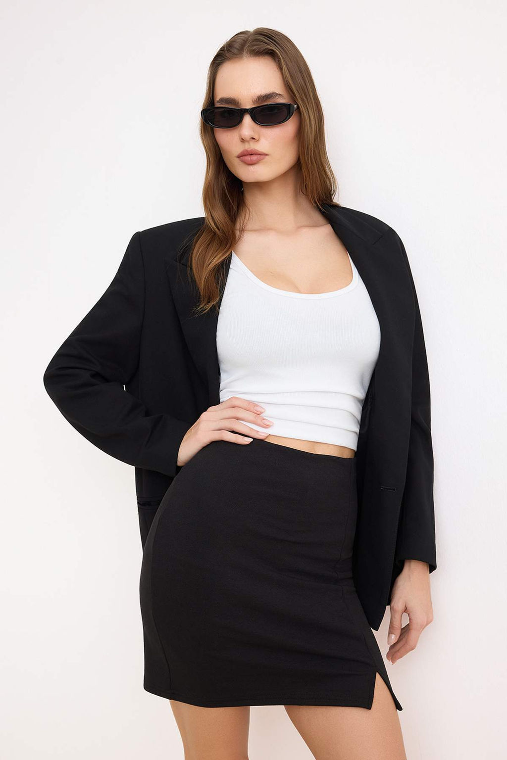 Siyah A-Kesim/Can Form Normal Bel Interlok Orme Etek TWOSS26ET00064 - Trendyolmilla фото 2