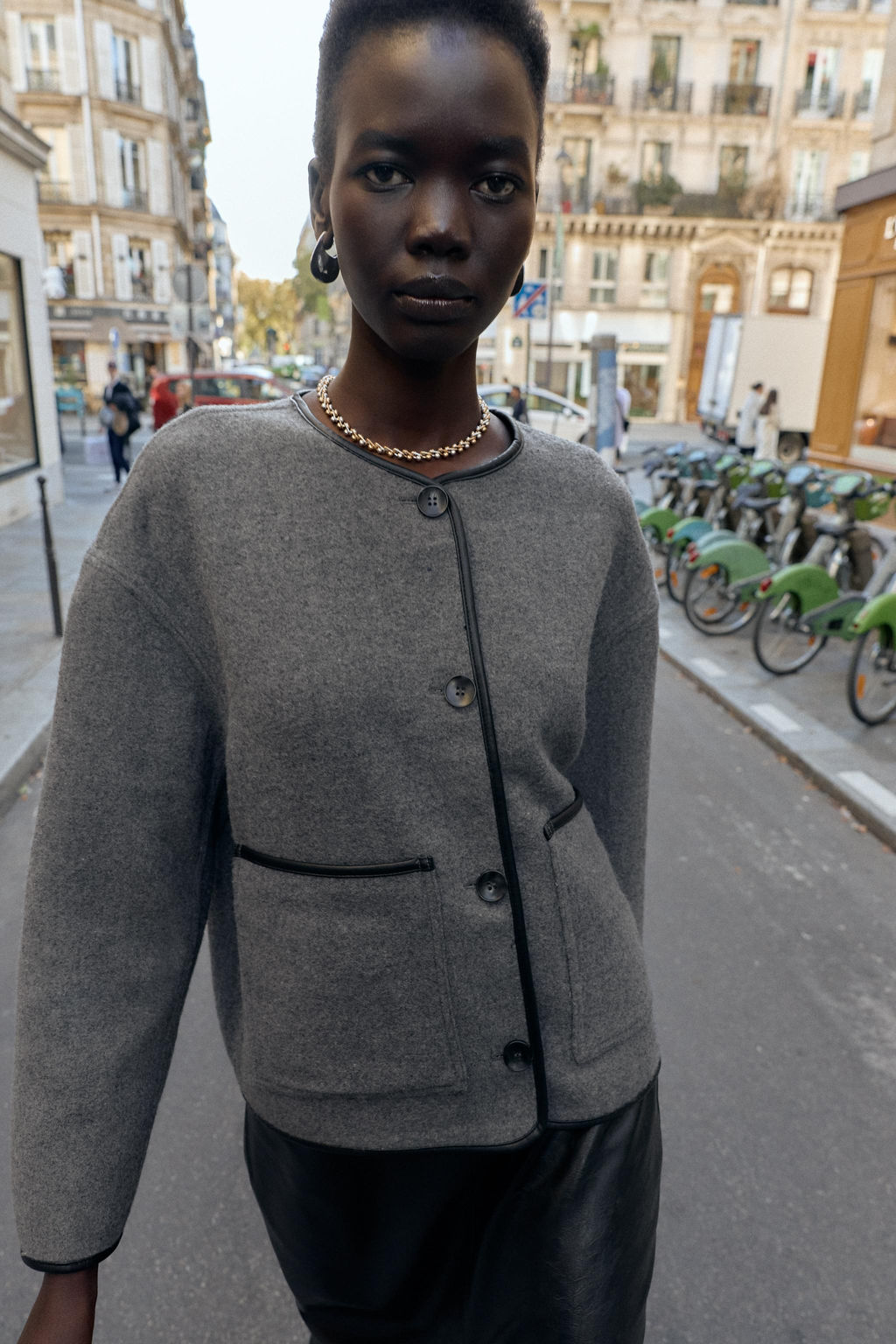 REVERSIBLE JACKET WITH FAUX LEATHER TRIMS