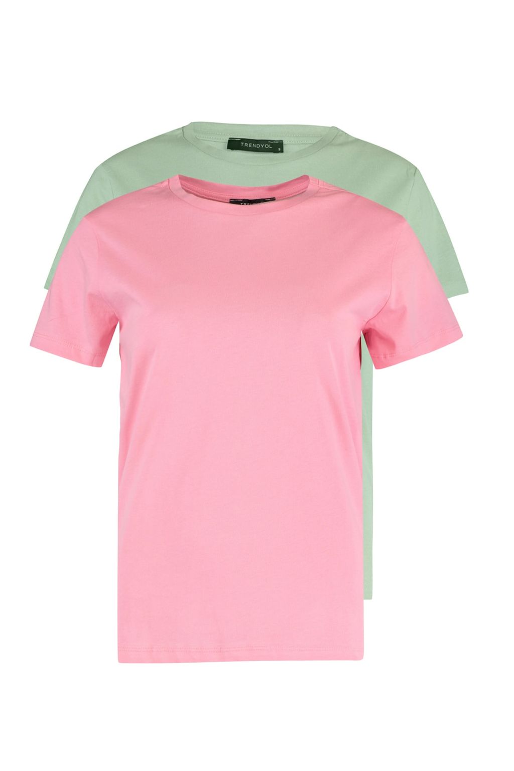 Pembe-Mint %100 Pamuk Suprem Bisiklet Yaka 2li Paket Orme T-Shirt TWOSS20TS0141