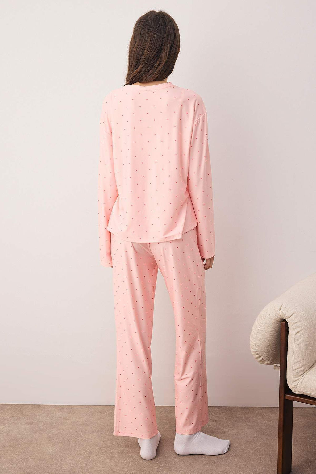 Somon Puantiyeli Yumusak Tuse Orme Pijama Tak?m? THMAW26PT00045 - Trendyolmilla фото 4
