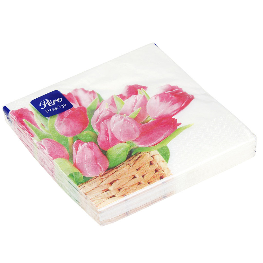 Салфетки бумажные 33х33см Pero Prestige, 3-х слойные, 20 штук в упаковке, Нежный цвет (Россия)