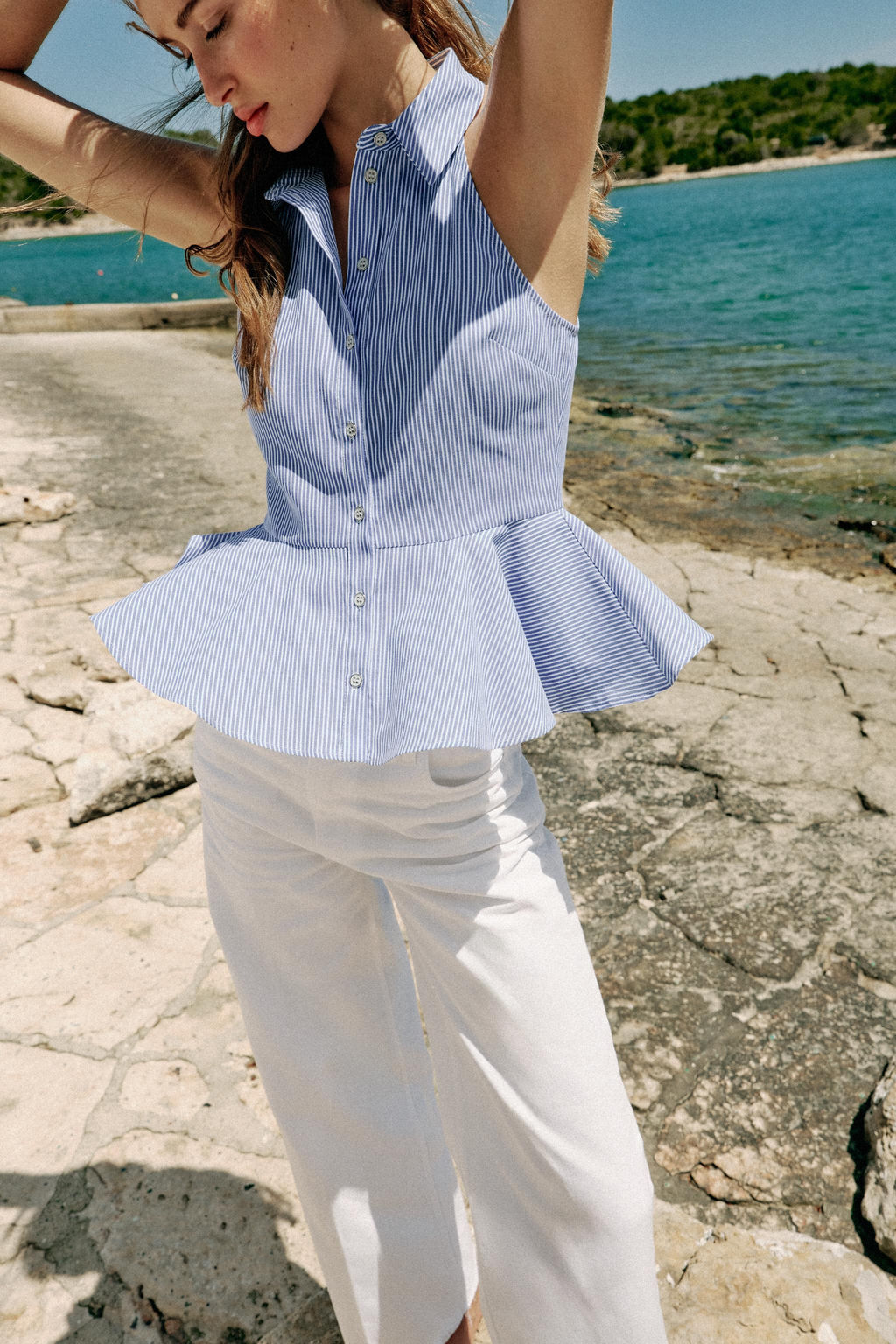 CAMISA HALTER RAYAS PEPLUM / Crudo / Azul - Zara фото 4