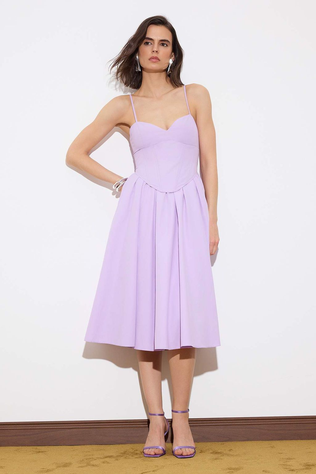Limited Edition Lila Midi Korse Detayl? Dokuma Elbise TWOSS26EL00191 - Trendyolmilla фото 2
