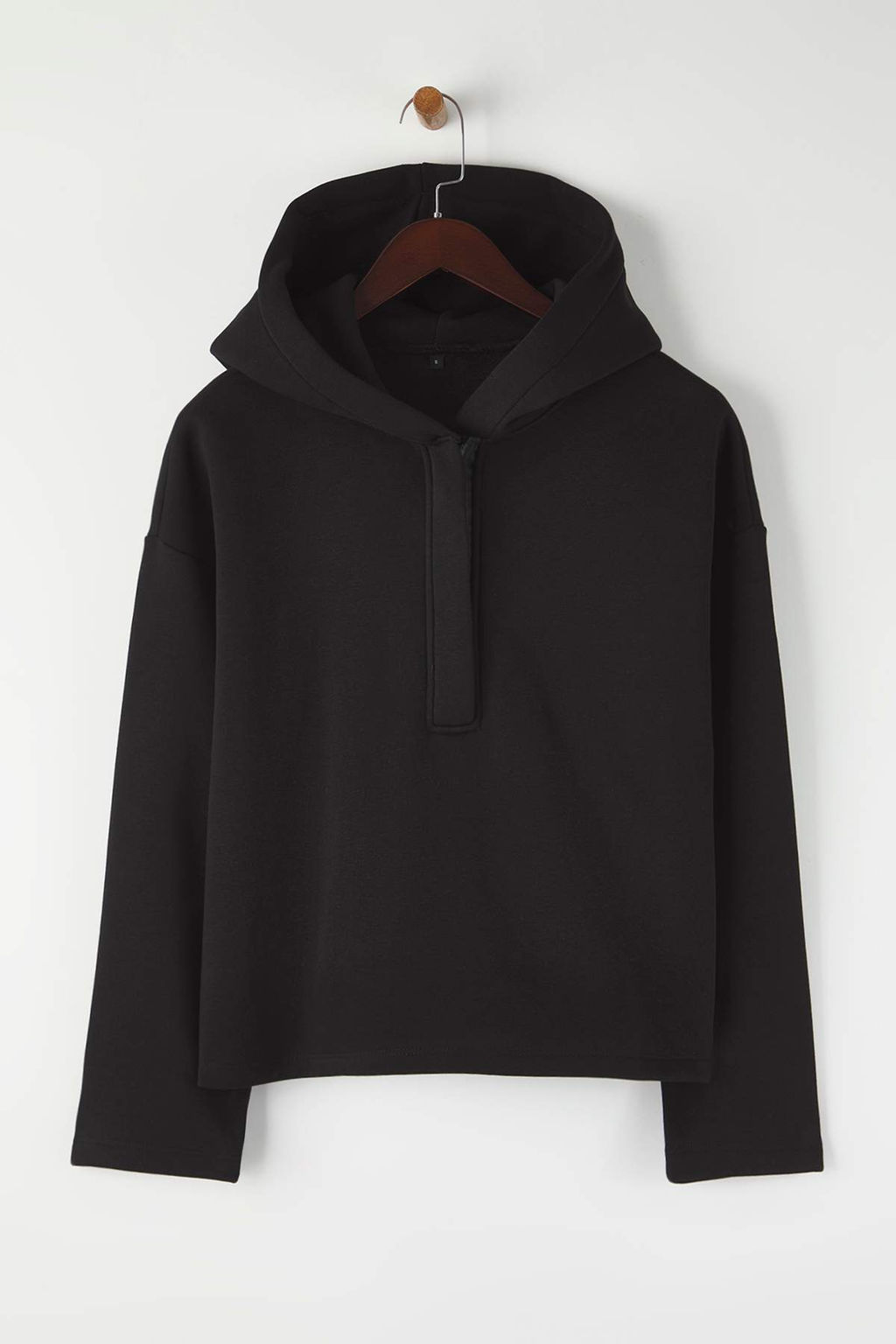 Siyah Kal?n Ici Polarl? Yar?m Pat Fermuarl? Oversize Kapusonlu Orme Sweatshirt TWOAW26SW00092 - Trendyolmilla фото 5