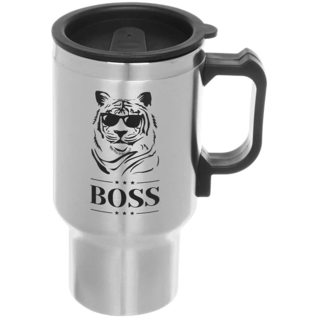 Термокружка 450мл, с подогревом от прикуривателя "BOSS" Тигр Серп и молот