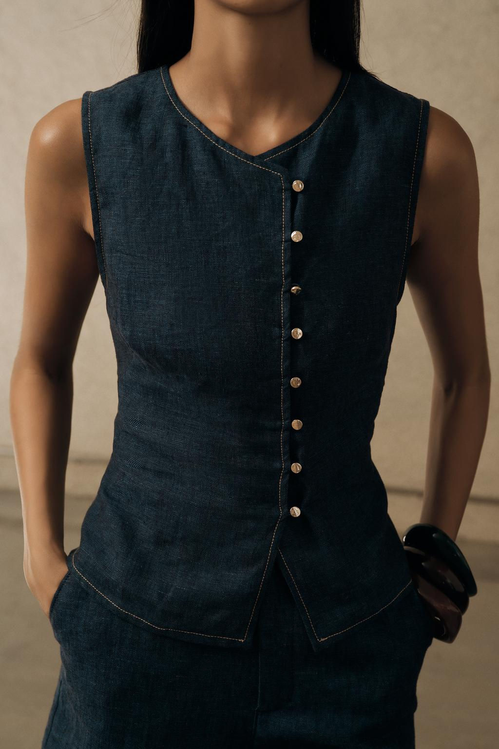 DOUBLE-BREASTED LINEN WAISTCOAT - Zara фото 15