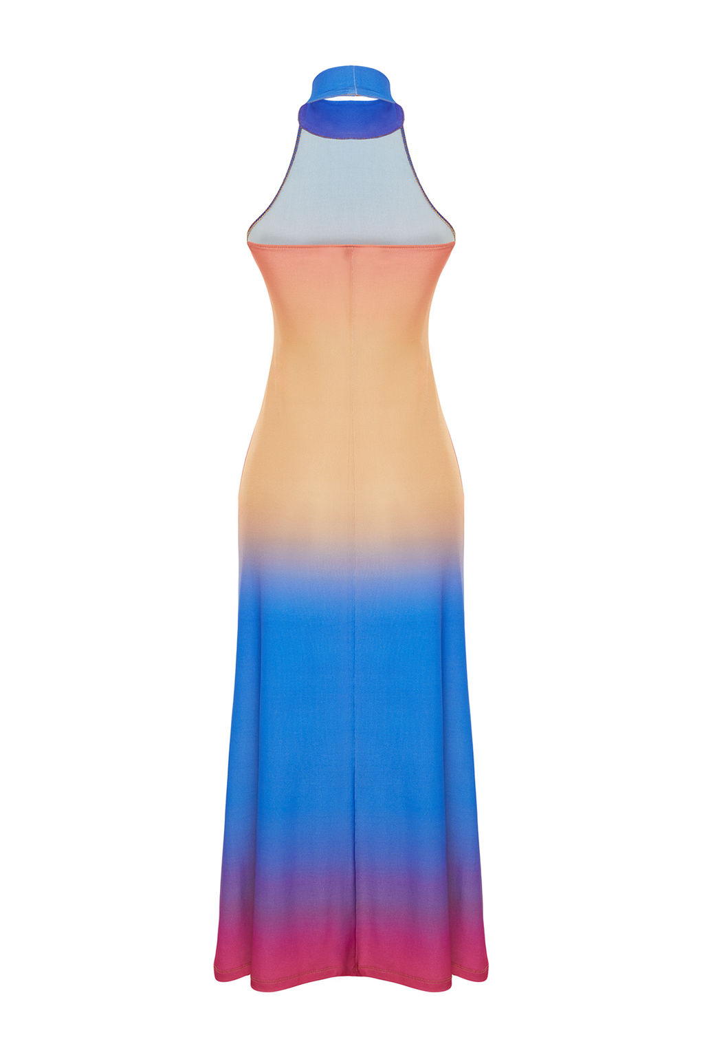 Cok Renkli Desenli Halter Yaka Vucuda Oturan Esnek Orme Midi Kalem Elbise TWOSS24EL00091 - Trendyolmilla фото 8