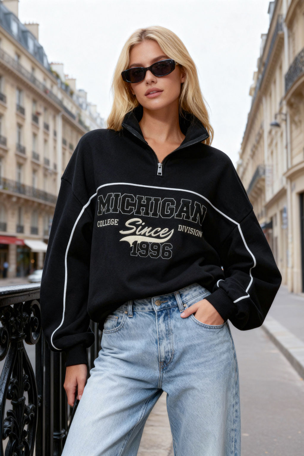 TRENDYOLMILLA Zumrut Yesili Fermuarl? Bask?l? Oversize Kal?n Ici Polarl? Orme Sweatshirt TWOAW24SW00184 фото 9