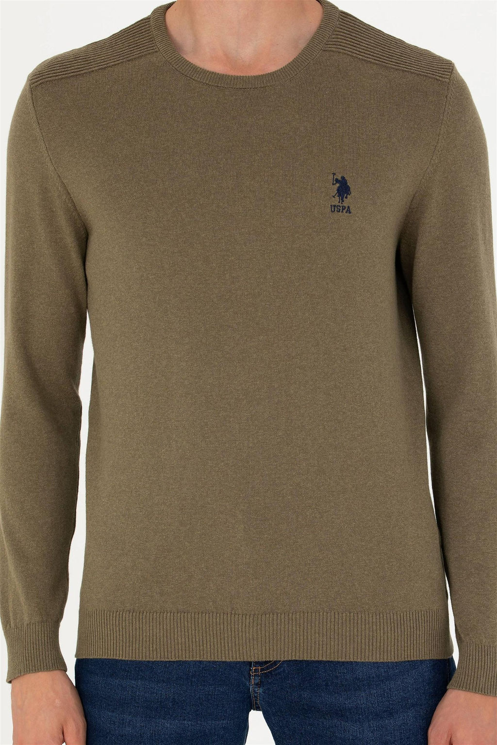 U. S. Polo Assn Мужской базовый свитер хаки меланжевого цвета - U.s. polo assn фото 13