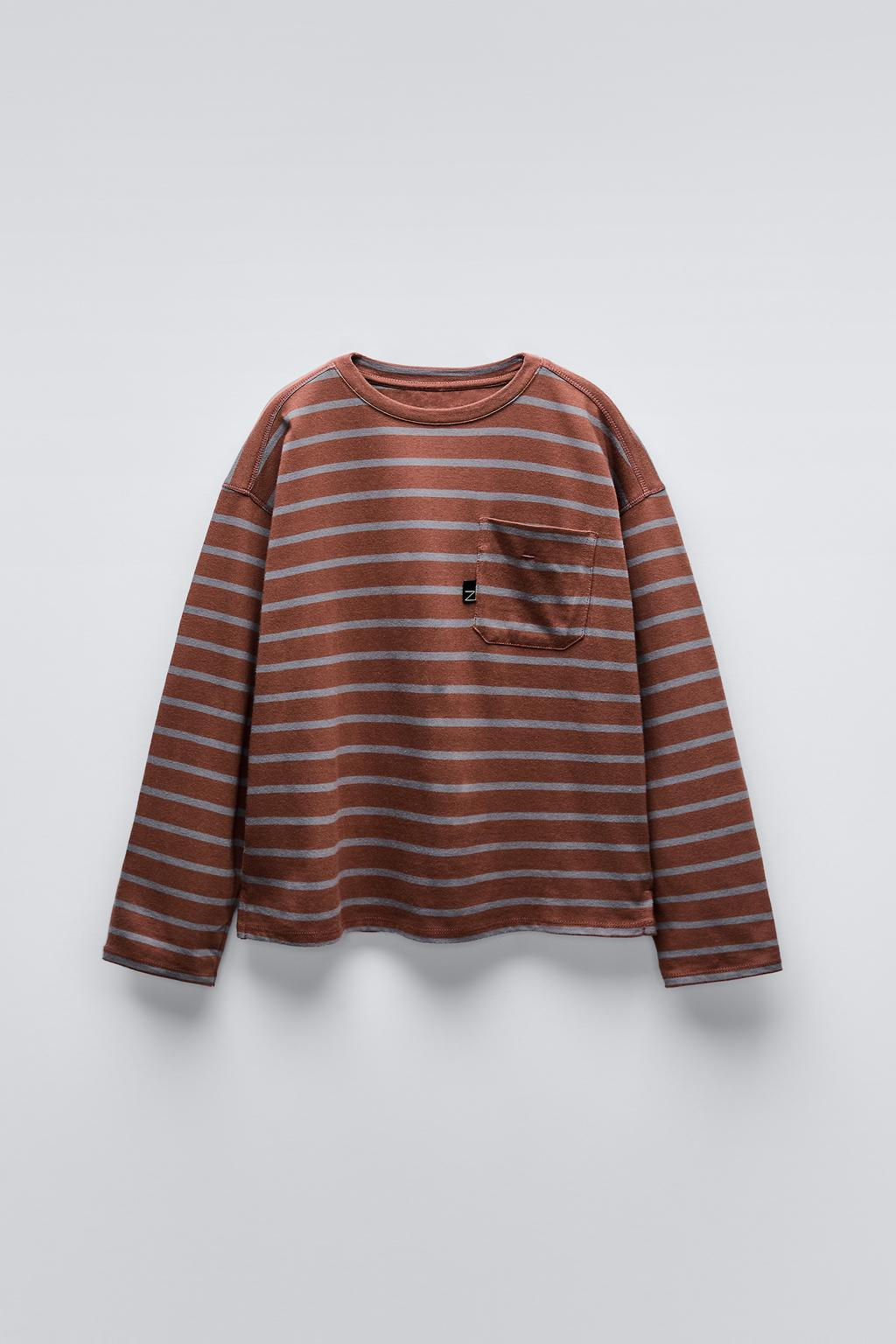 STRIPED T-SHIRT WITH POCKET - Zara фото 2