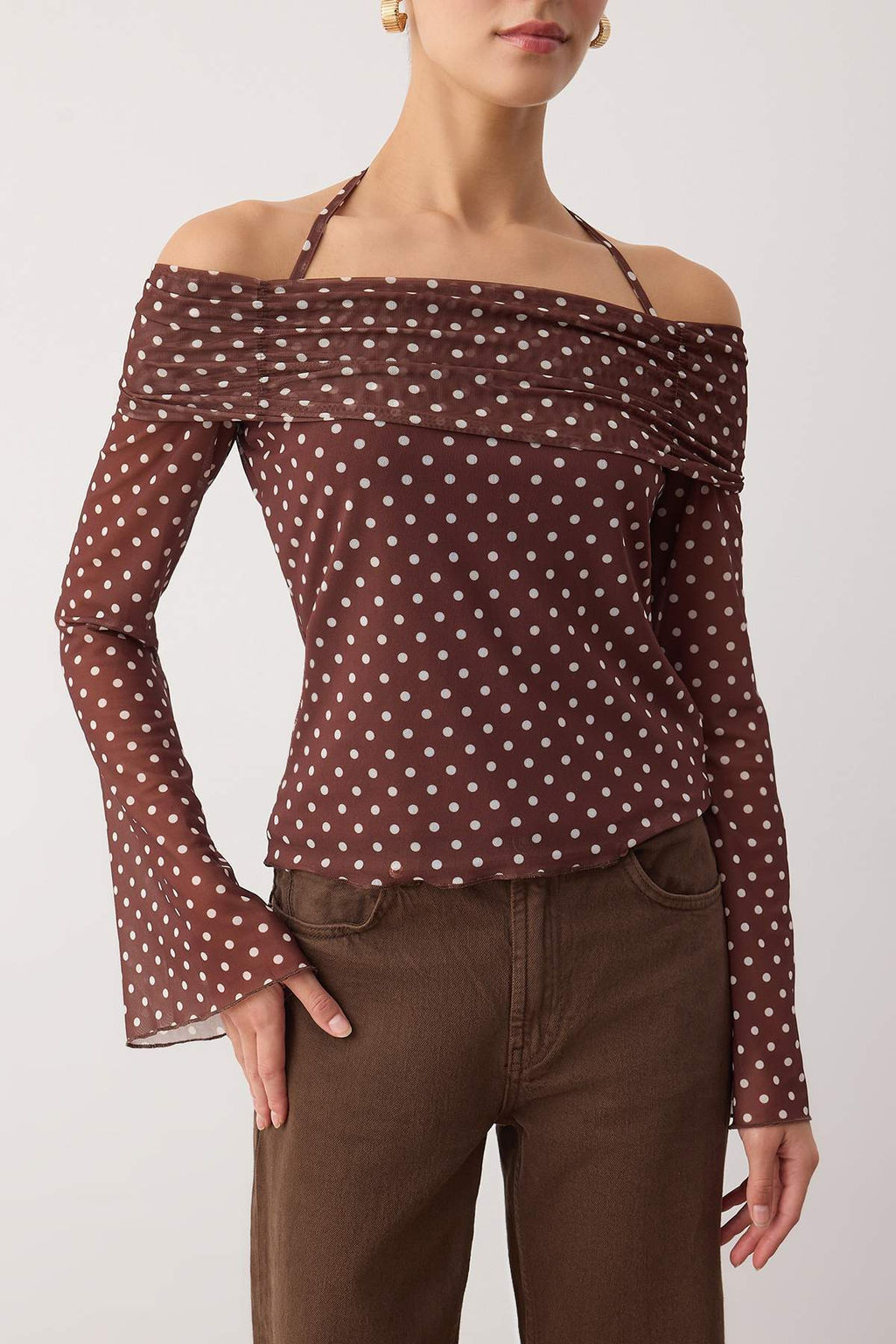 Trendyolmilla Haki Flare Kollu Baglama Detayl? Orme Madonna Yaka Bluz TWOSS24BZ00046 фото 11
