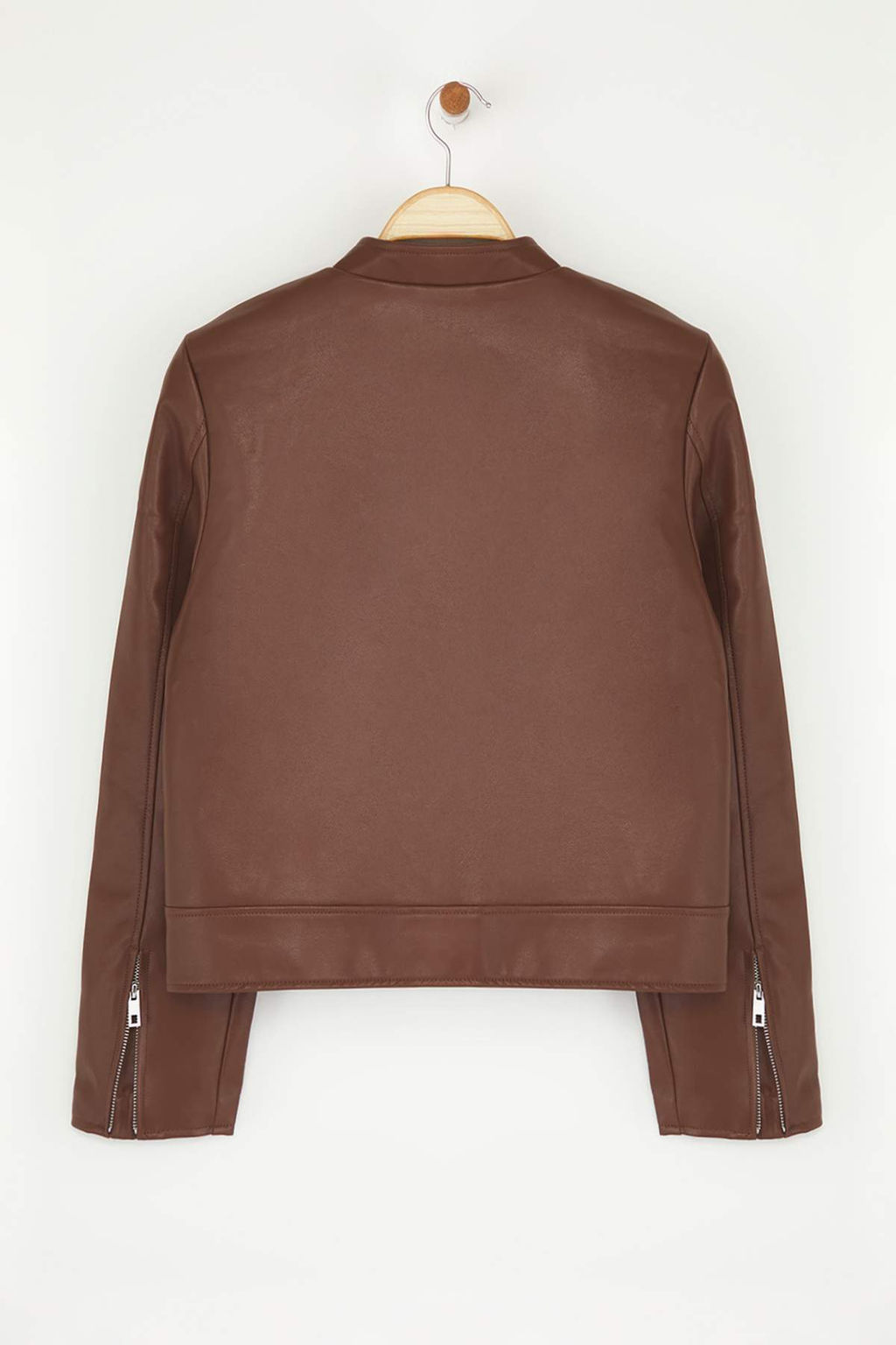 Siyah Fitted Kal?p Suni Deri Biker Ince Ceket Mont TWOAW26MO00085 - Trendyolmilla фото 16