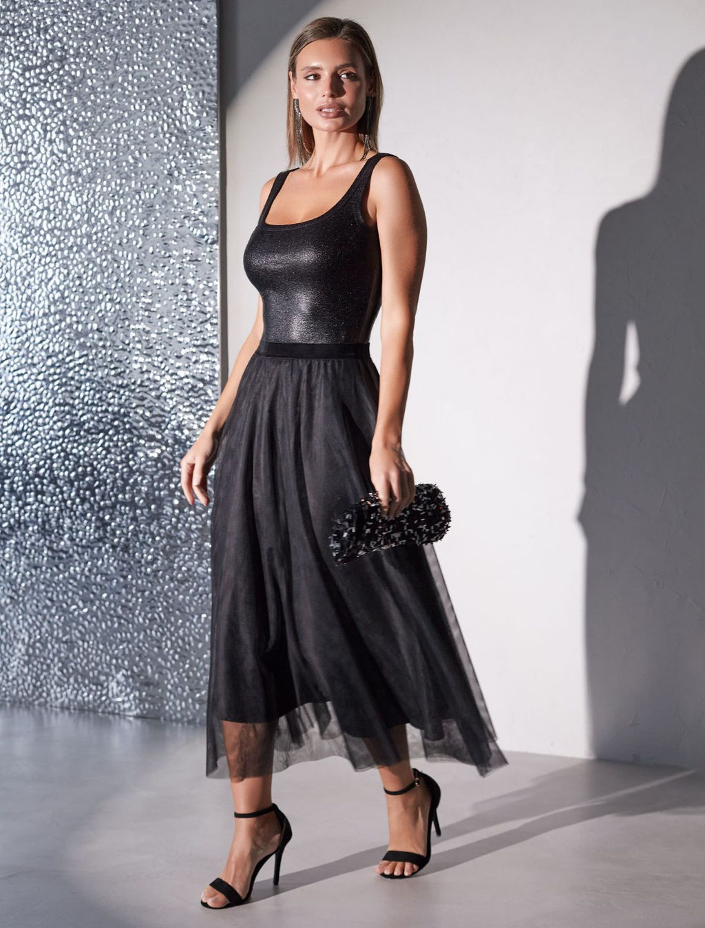 Топ в рубчик с широкими лямками с матовым покрытием металлик из хлопка с эластаном - Vilatte фото 4