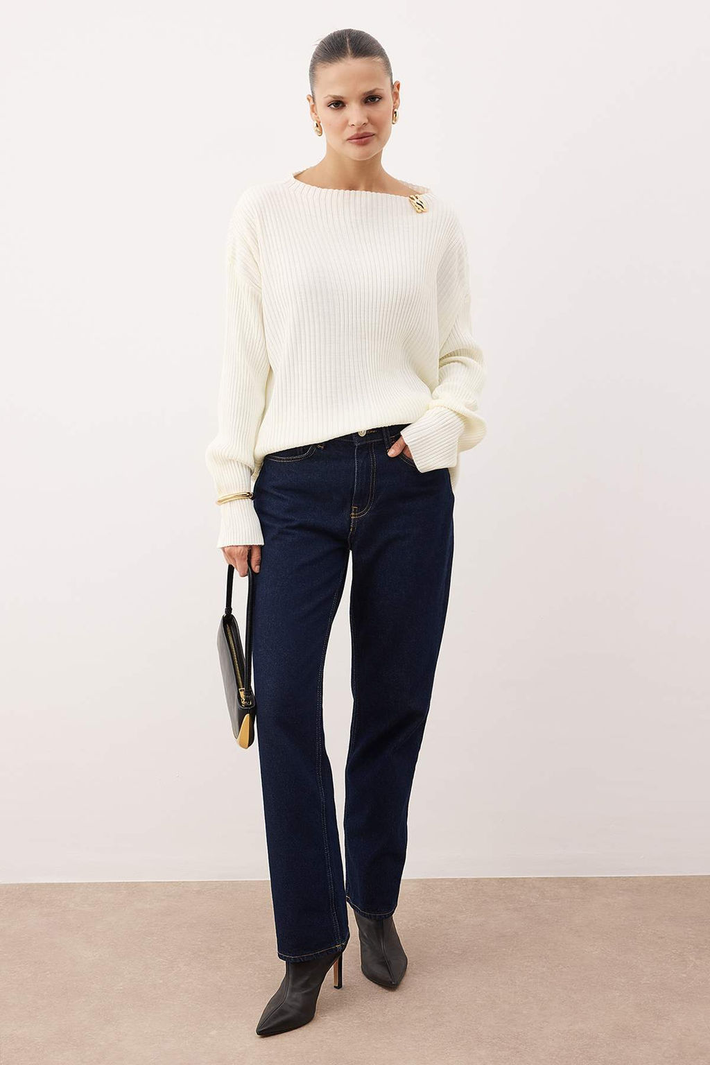 Siyah Dik Yaka Aksesuar Detayl? Triko Kazak TWOAW26KZ00203 - Trendyolmilla фото 7