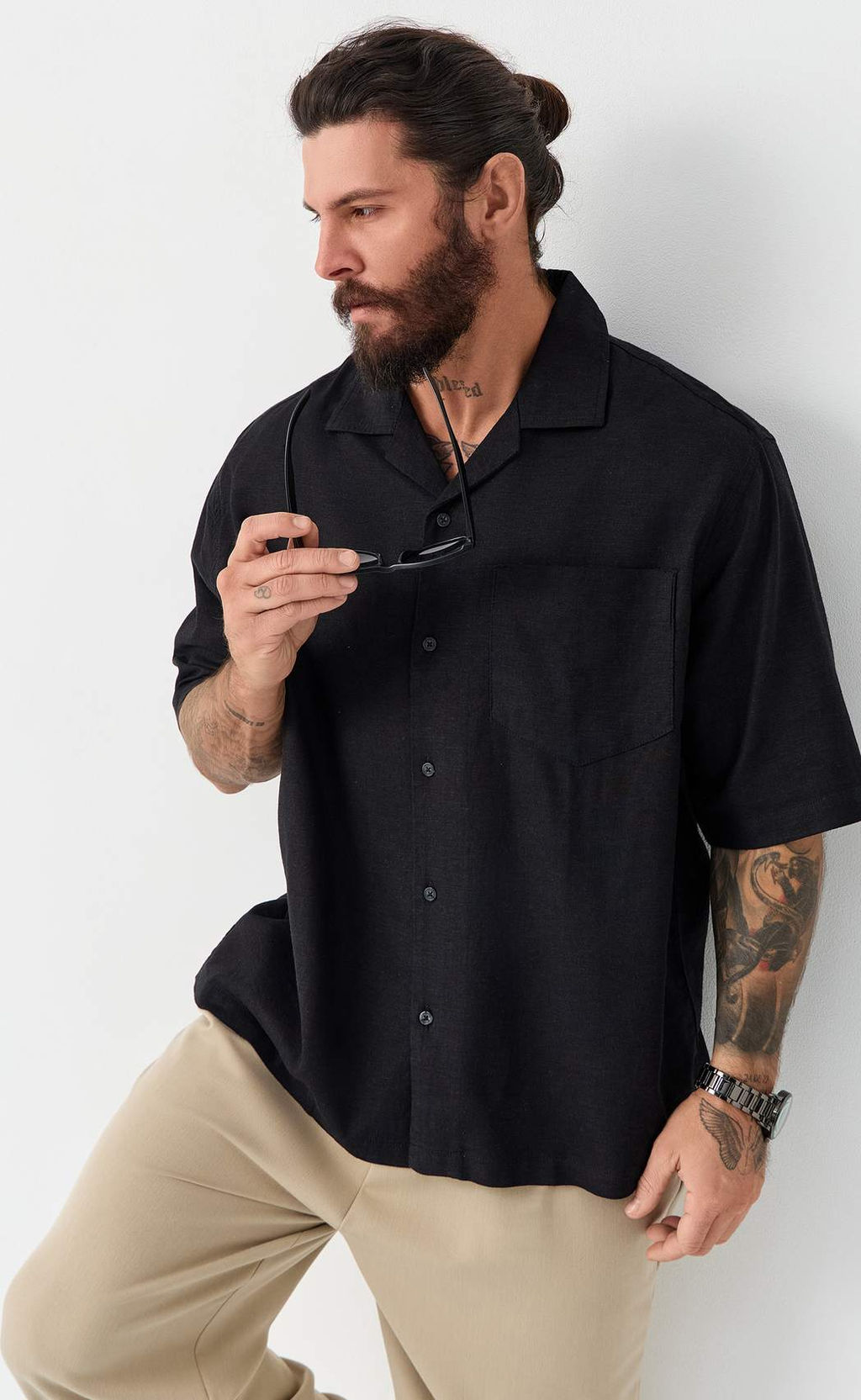 Рубашка к/р лен F611-0423 black - Fine joyce фото 2