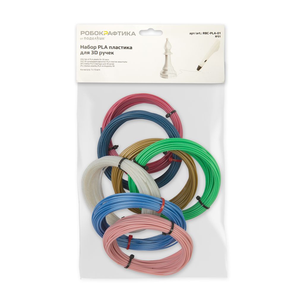 Поделкин Робокрафтика Набор PLA пластика для 3D ручки RBC-PLA-01 7 шт. № 01 матовый с блестками
