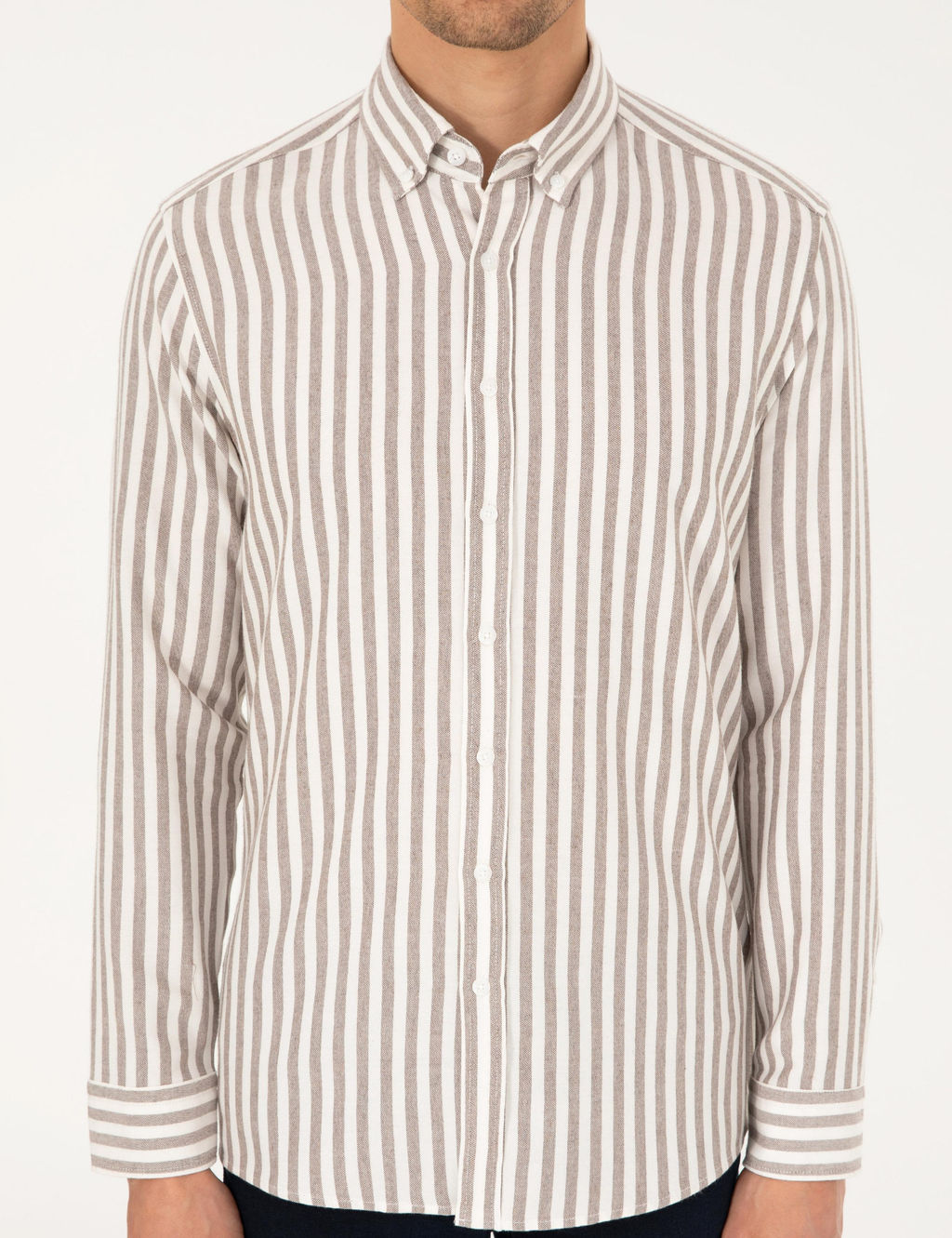 Kahverengi Regular Fit _izgili Uzun Kollu G_mlek - Pierre cardin фото 6